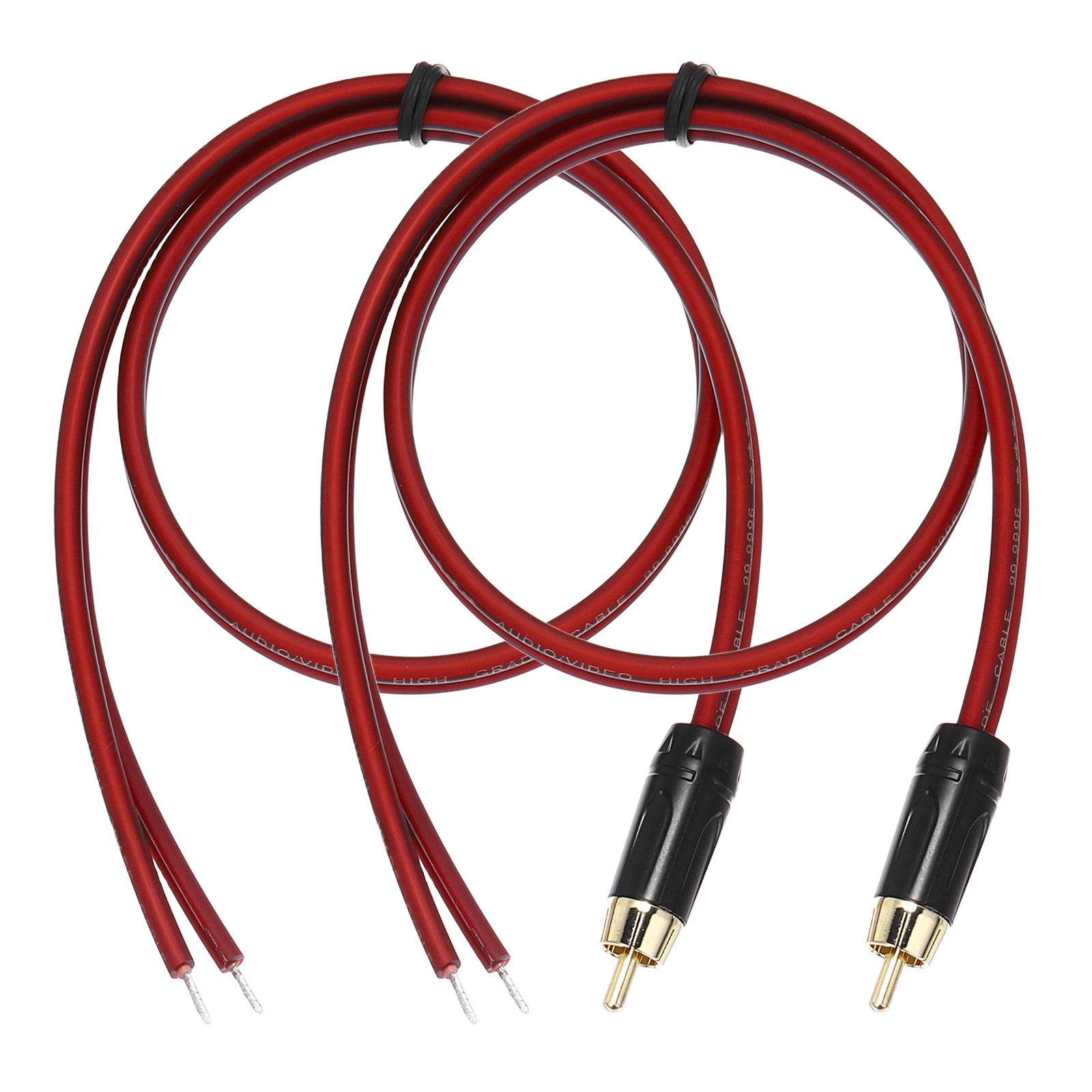 2 Pack Gold Plated RCA Cable 1.96ft 0.6 Meter RCA to Bare Wire Open End Audio