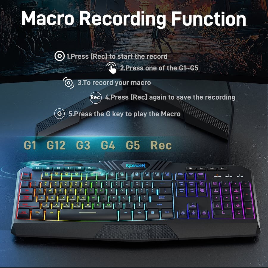 REDRAGON S101-4 Programmable Gaming Keyboard+Mouse Combo,5 Macro Record Key,US
