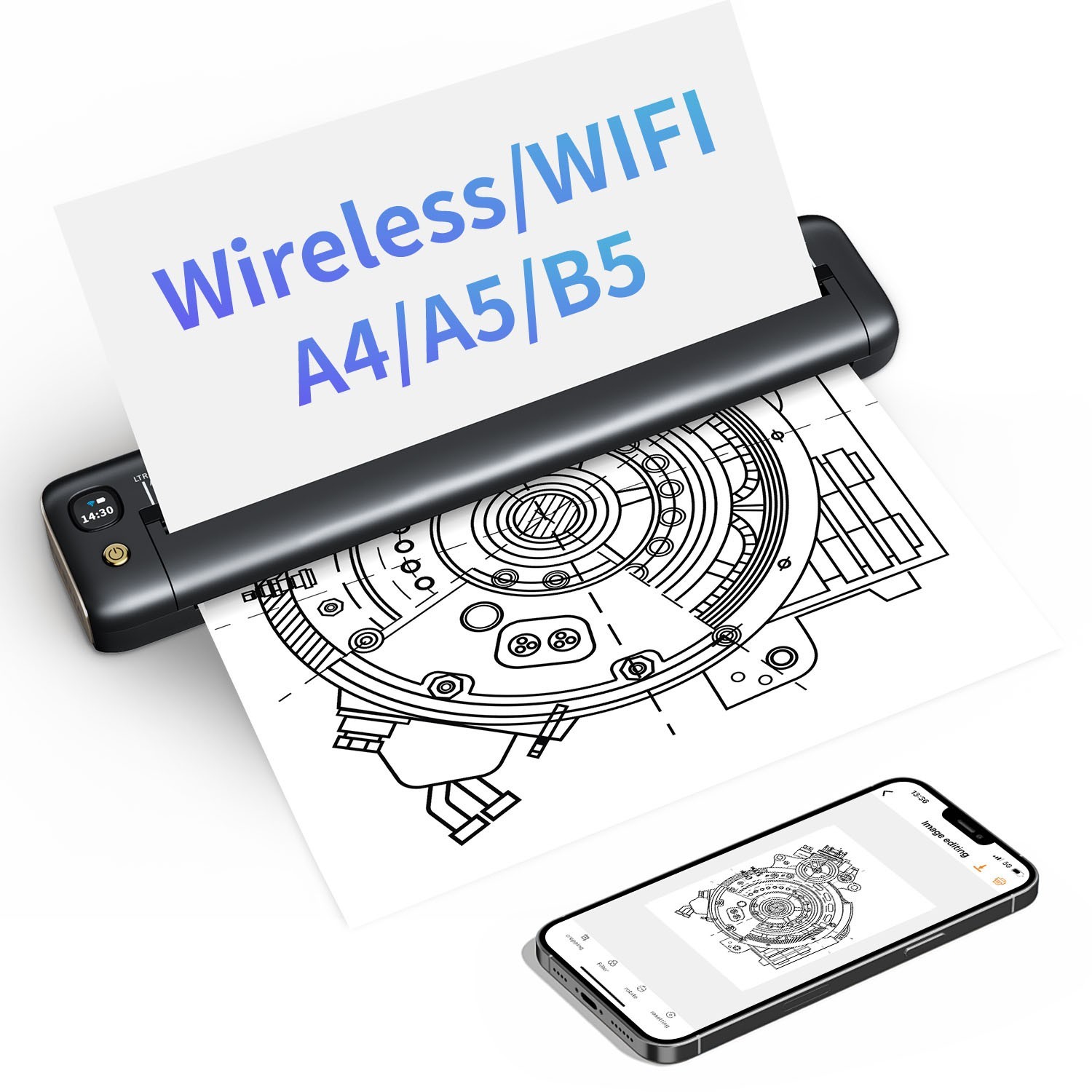 Wireless Mobile Printer A4 US Letter Travel Inkless Thermal for Car Truck Office
