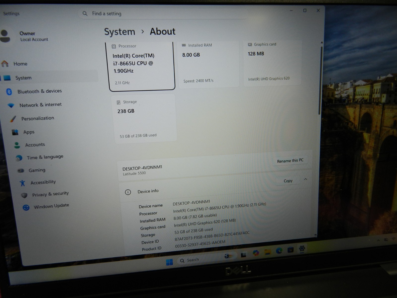 Dell Latitude 5500 | i7-8665U @1.9GHz | 8GB RAM | 256GB SSD Win 11 Pro w/charger