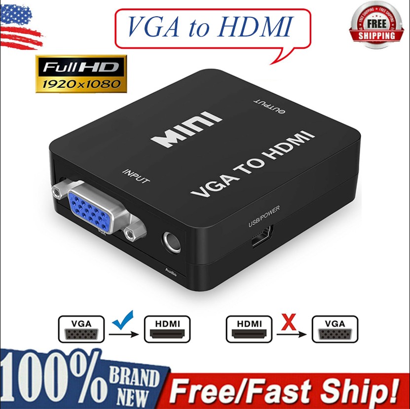 VGA to HDMI Active Adapter Converter w/Audio PC VGA Source Output to TV/Monitors