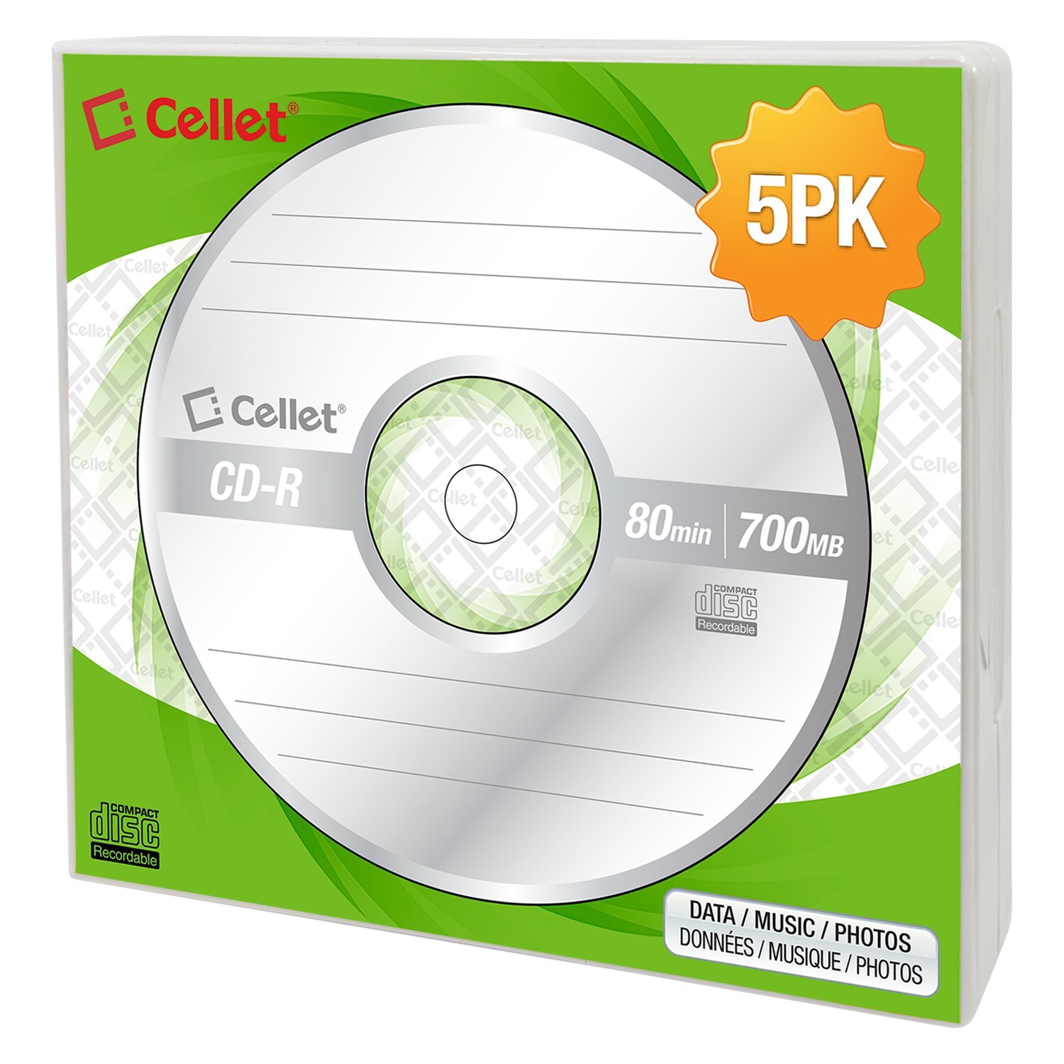 Cellet CD-R 5-Pack – 700MB 80-Minute Blank Discs, 52X Speed for Data, & Music