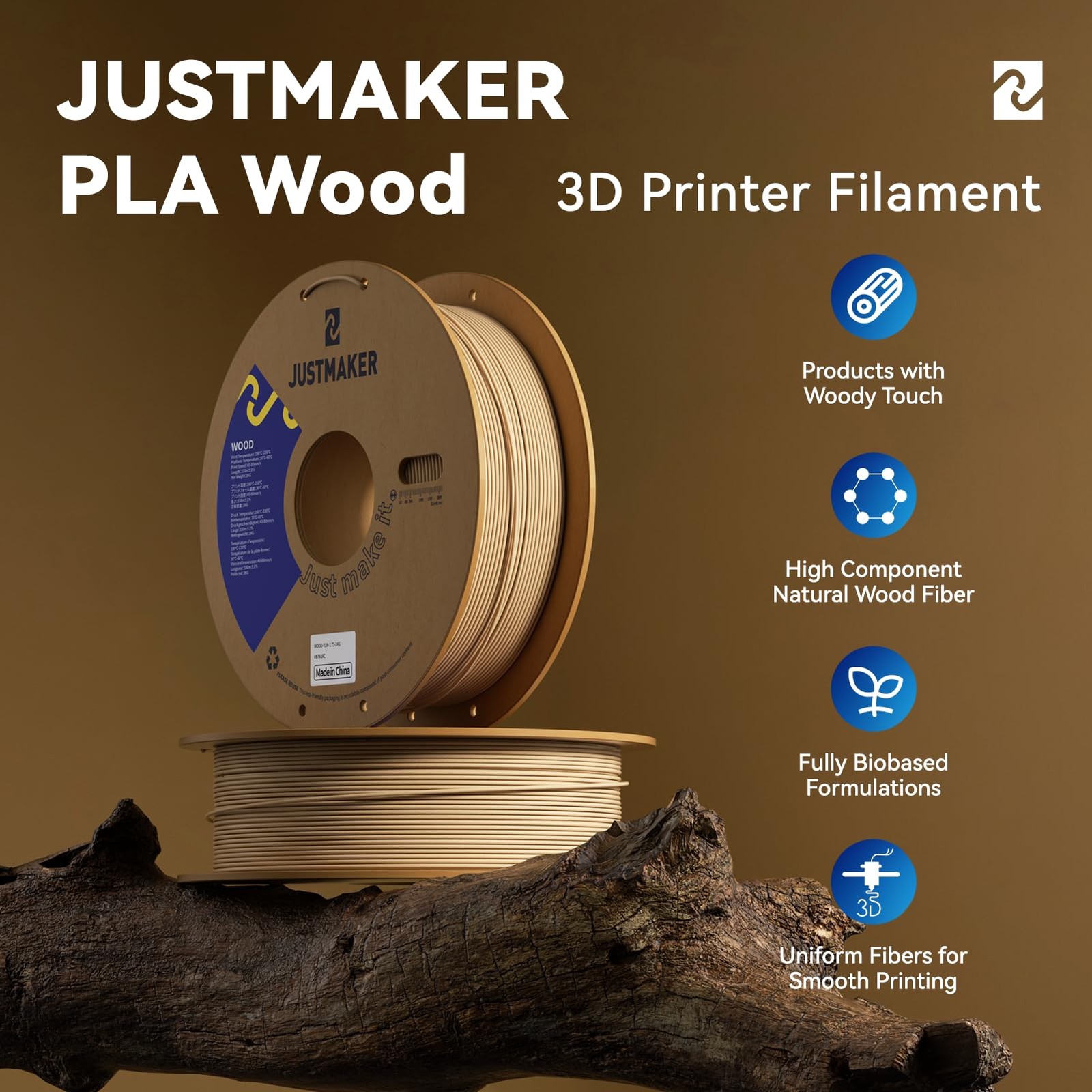 PLA Wood 3D Printer Filament, Upgrade Cardboard Spool, Print with Most 3D Pri…