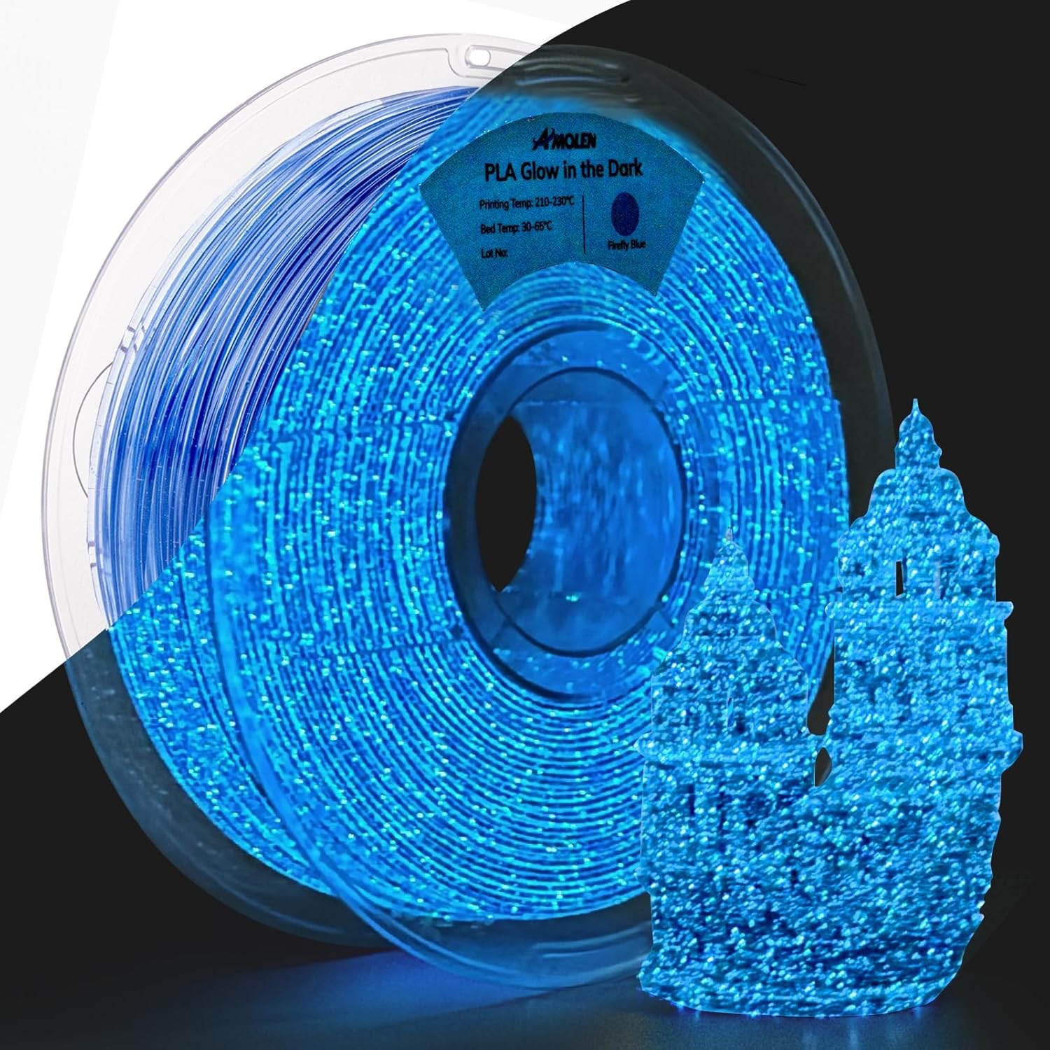 AMOLEN Glow in the Dark PLA 3D Printer Filament 1.75mm Firefly Blue 1kg