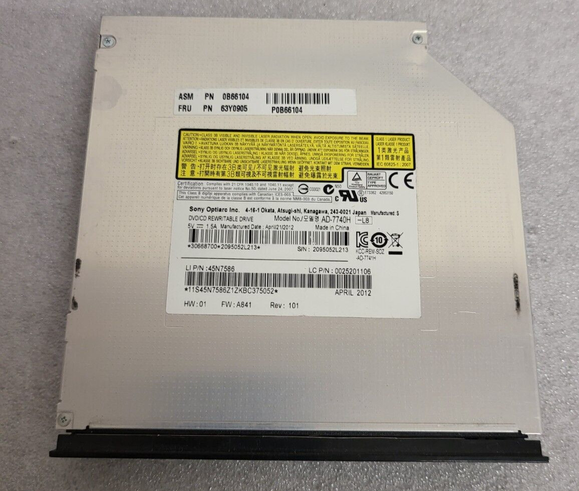 LENOVO IdeaPad 12.7MM Tray-In RAMBO Sony OPTIARC Optical Drive 45N7586 AD-7740H