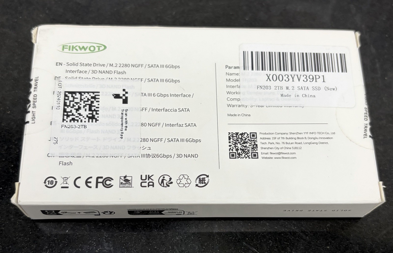 NEW Fikwot FN203 M.2 2280 SATA III NGFF 2TB SLC Cache 3D NAND TLC Internal SSD