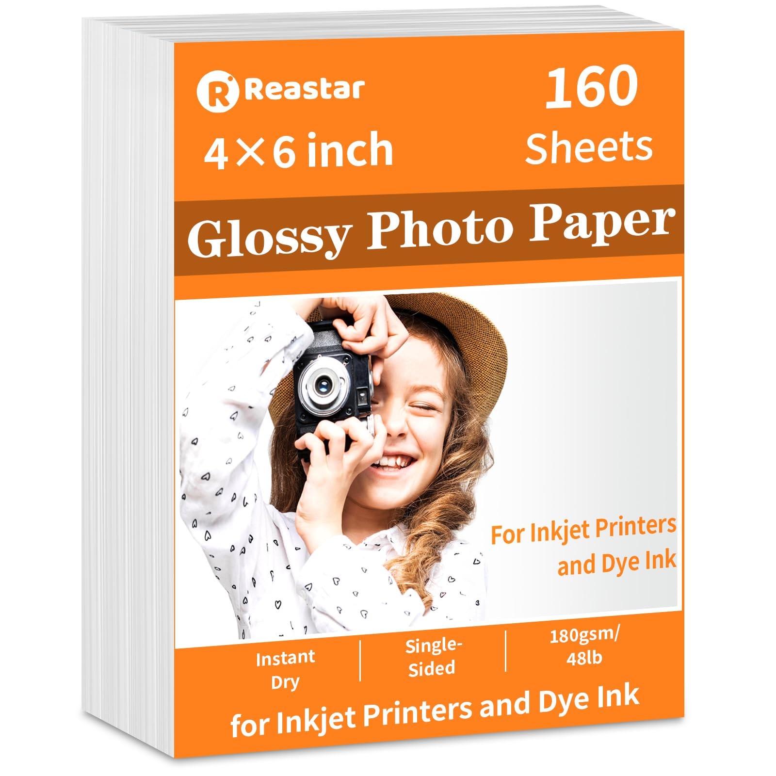 4×6 Glossy Photo Paper, 160 Sheets Picture Paper for Inkjet Printer, 180gsm/48lb