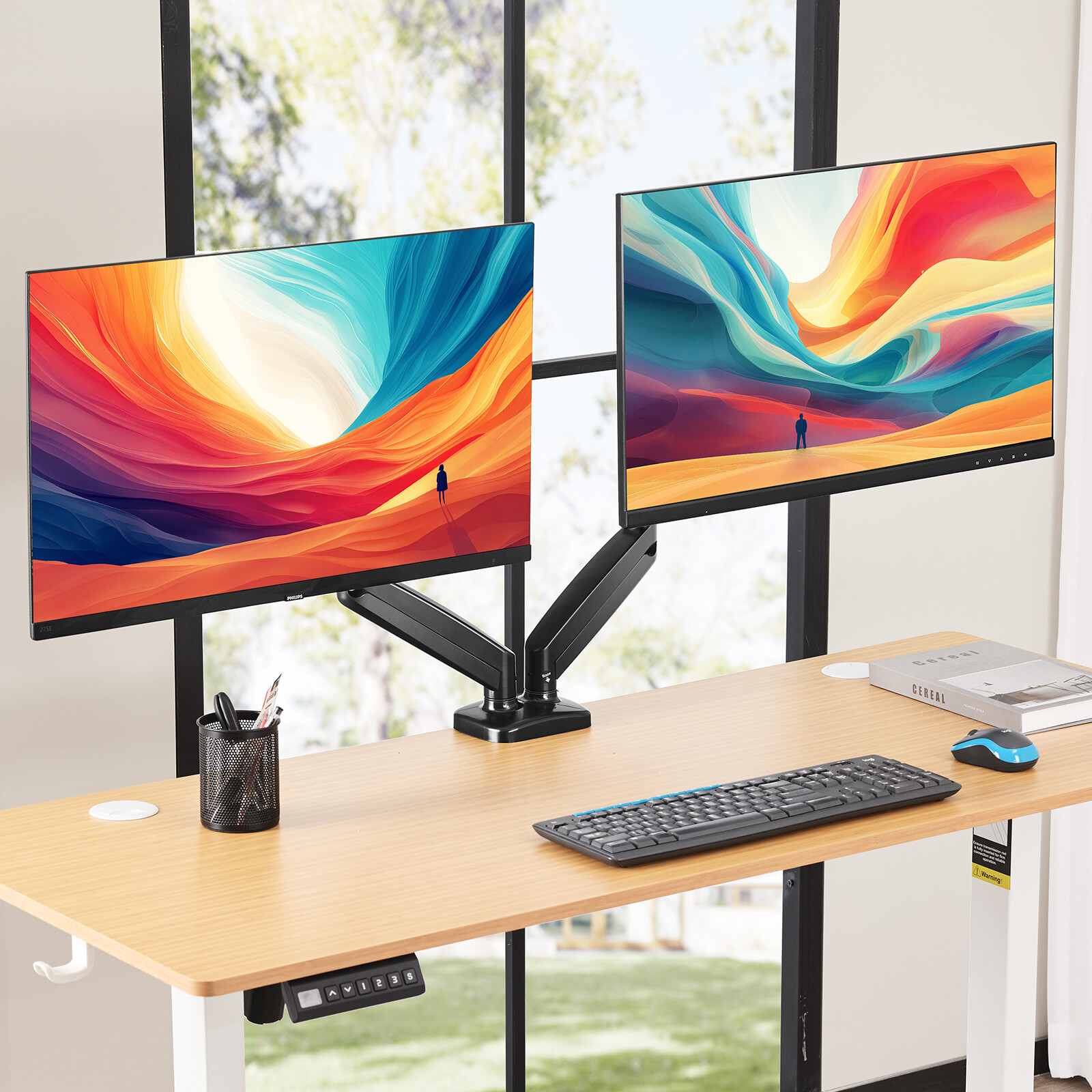 Dual Monitor Stand VESA Gas Spring Desk Mount Adjustable Swivel 13-32in Screen