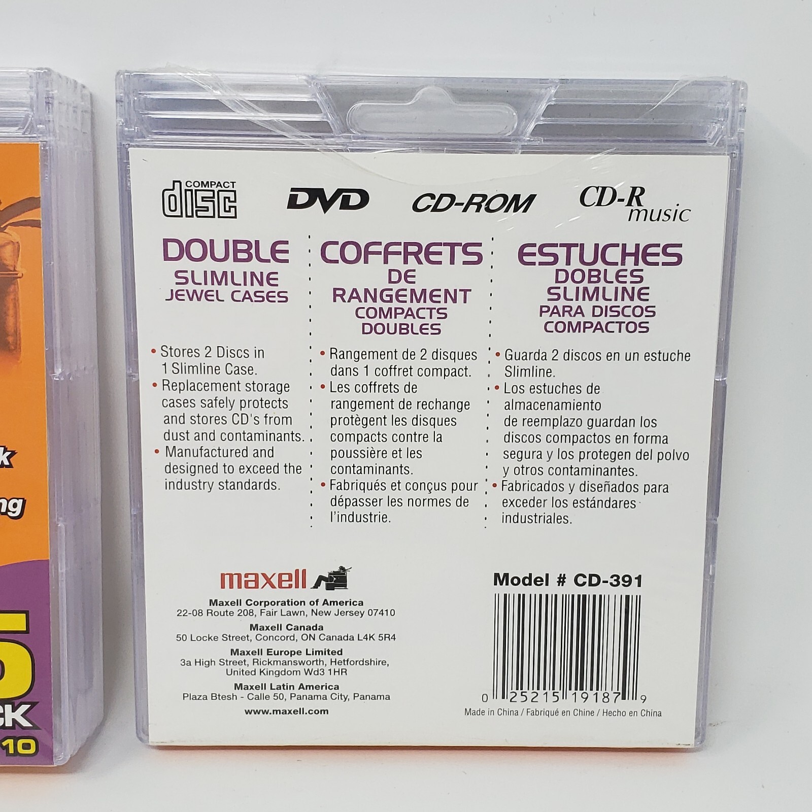 2 Pack MAXELL~DOUBLE~SLIMLINE JEWEL CASE~5 PACK HOLDS 10 DISC~NEW~W/SELF HANG