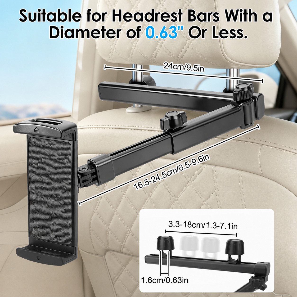 360° Rotating Car Headrest Phone Tablet Holder Adjustable Rear Seat Mount 5-13″