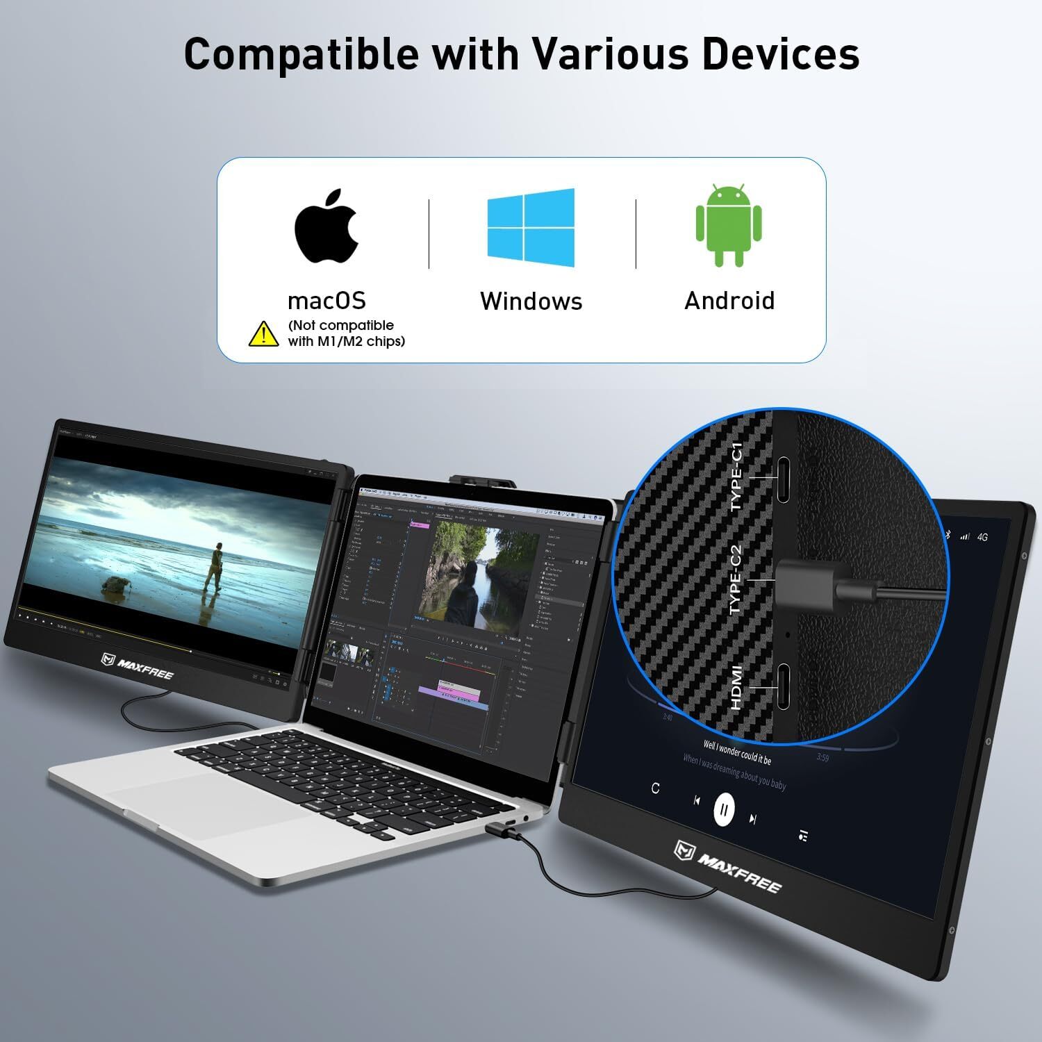 Secondhand Laptop Triple Screen Extender 14″ 1080P for Windows/Mac/Android