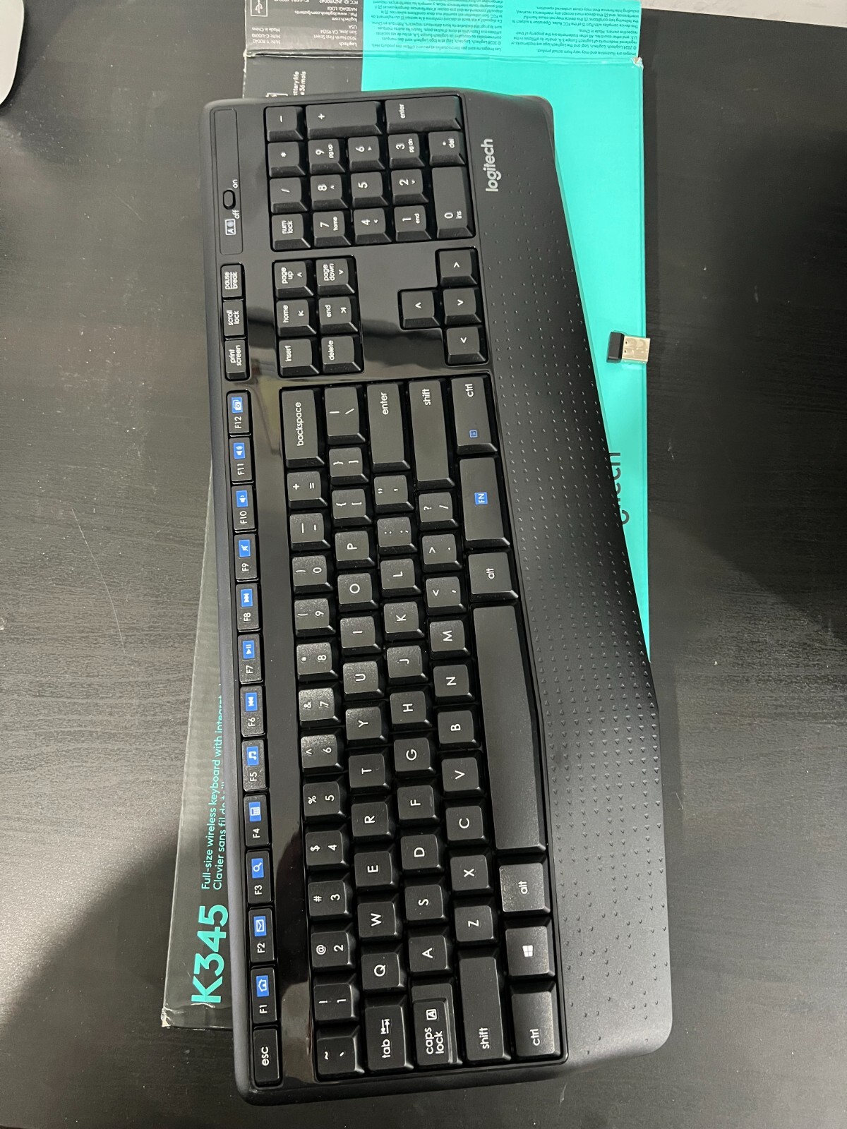 Logitech K345 Comfort Full-Size Wireless Keyboard With USB Receiver Open box
