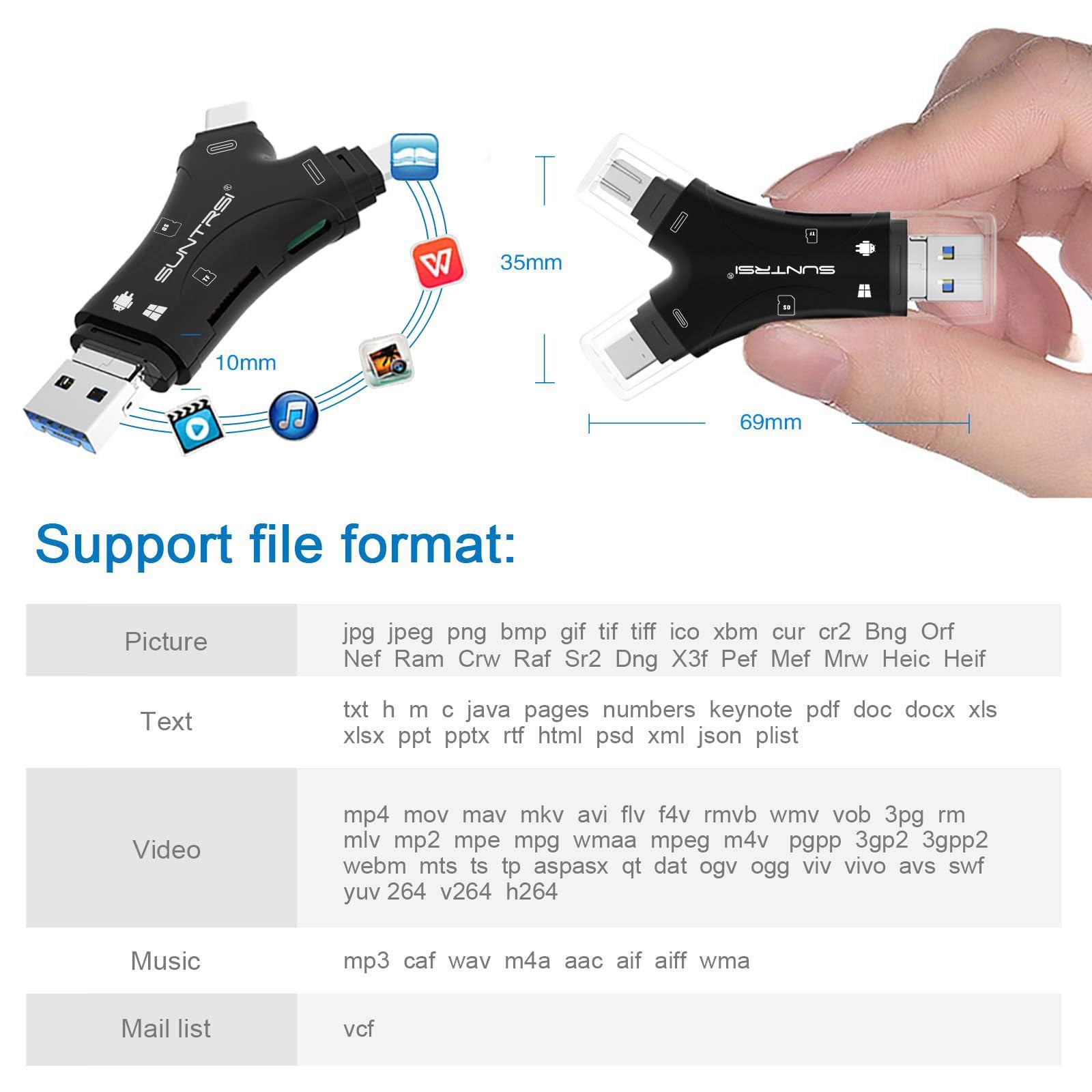 4in1 SD MicroSD Card Reader for Phone Tablet Computer