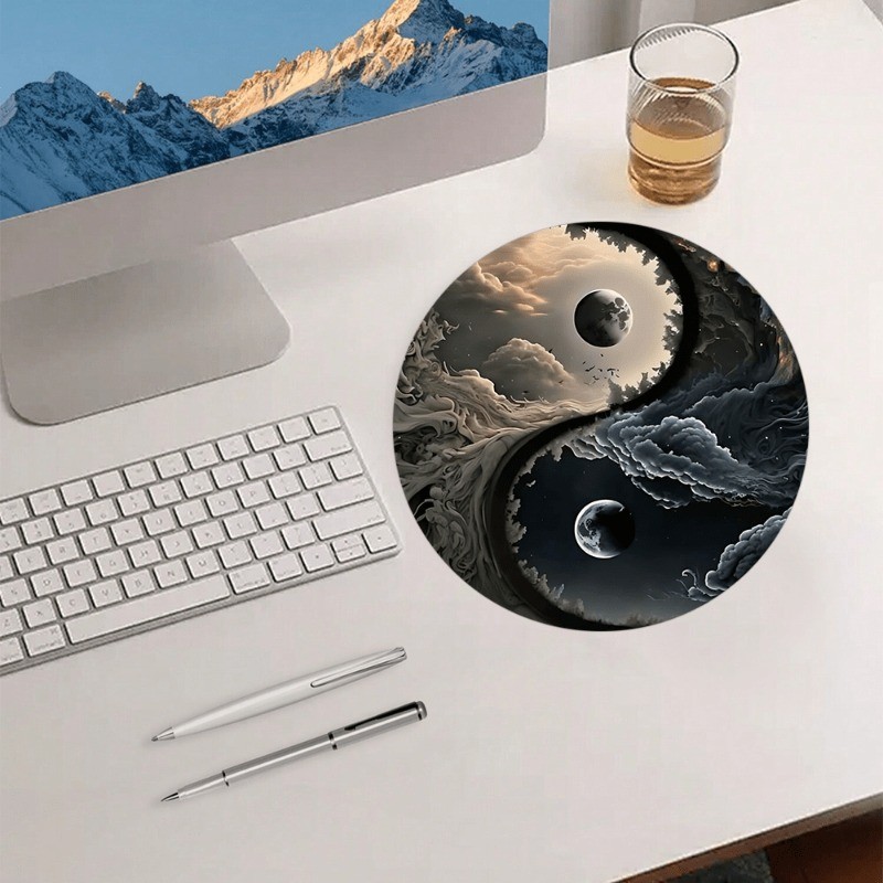 Round Yin Yang Moon Mouse Pad Non-Slip Gaming Desk Mat Office Home Decor Gift