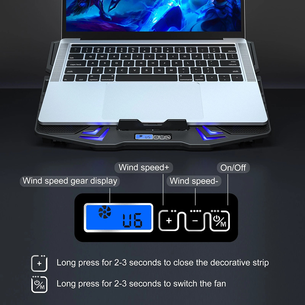 Laptop Cooling Pad For 11-18″ inch Laptop Dual USB Fan Cooler Stand 5 Quiet Fans