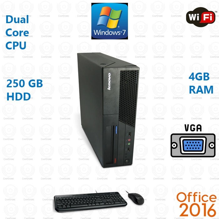 Windows 7 32 Bit Lenovo dual core 250GB 4GB WiFi Desktop Computer PC Office 2016