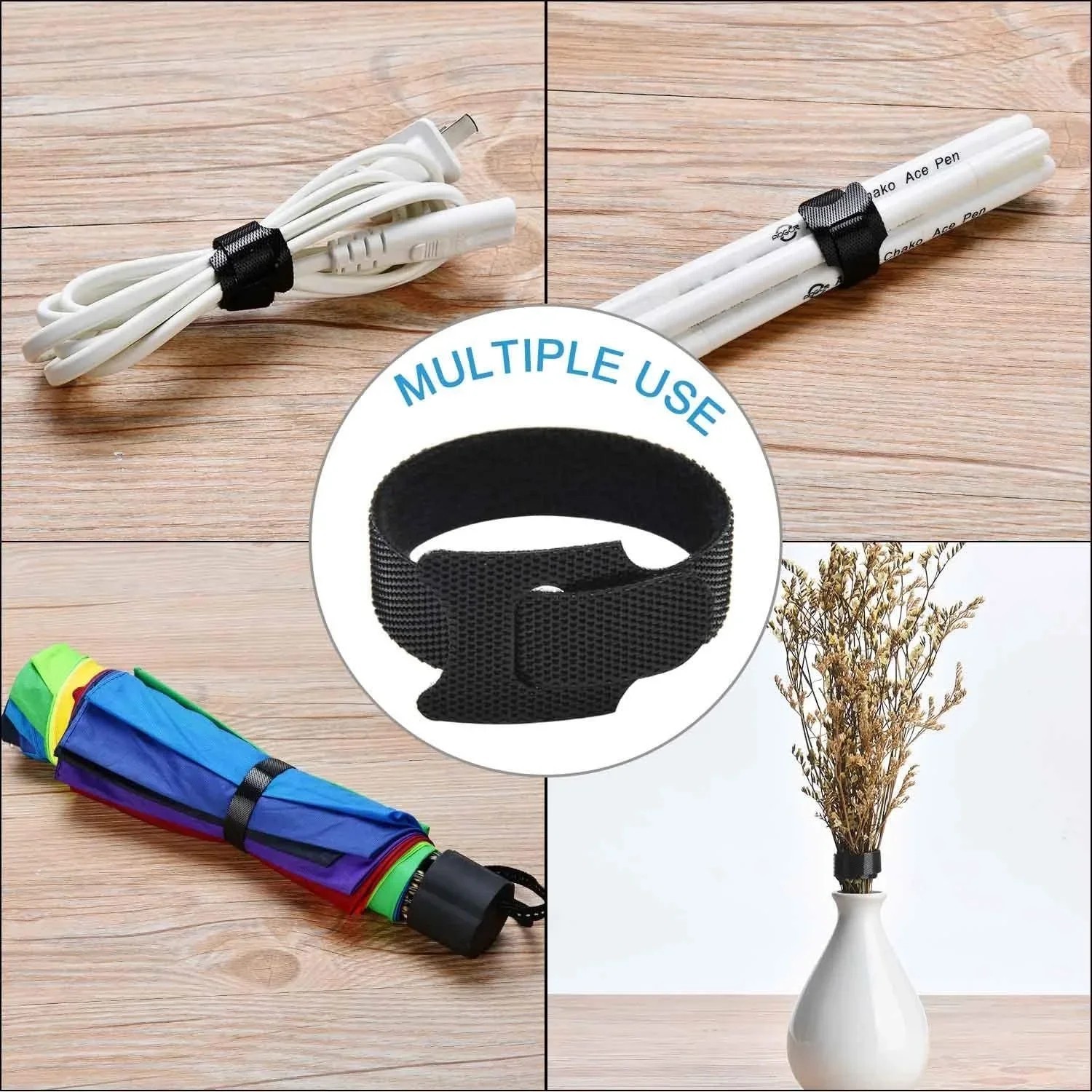 50 PCS Cable Straps Wire Cord Hook Loop Ties Reusable Fastening Organizer