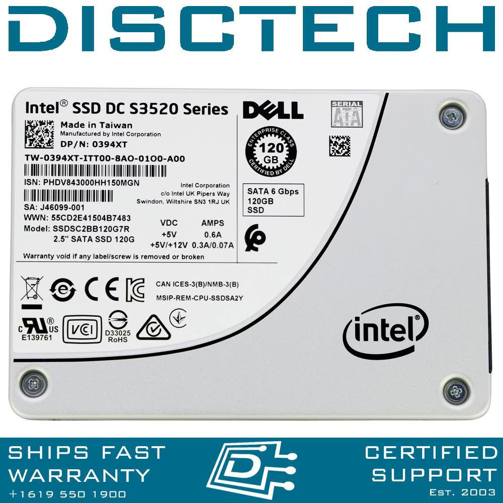 Dell 394XT 120GB 2.5″ 6Gbps / Intel DC S3520 SSDSC2BB120G7R MLC RI SATA SSD