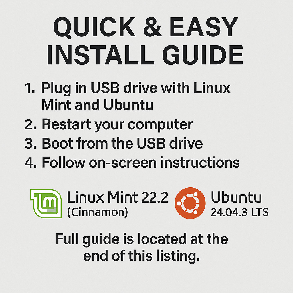 Linux Mint 22.2 Cinnamon + Ubuntu 24.04.3 LTS – Bootable / Live USB / 2-in-1