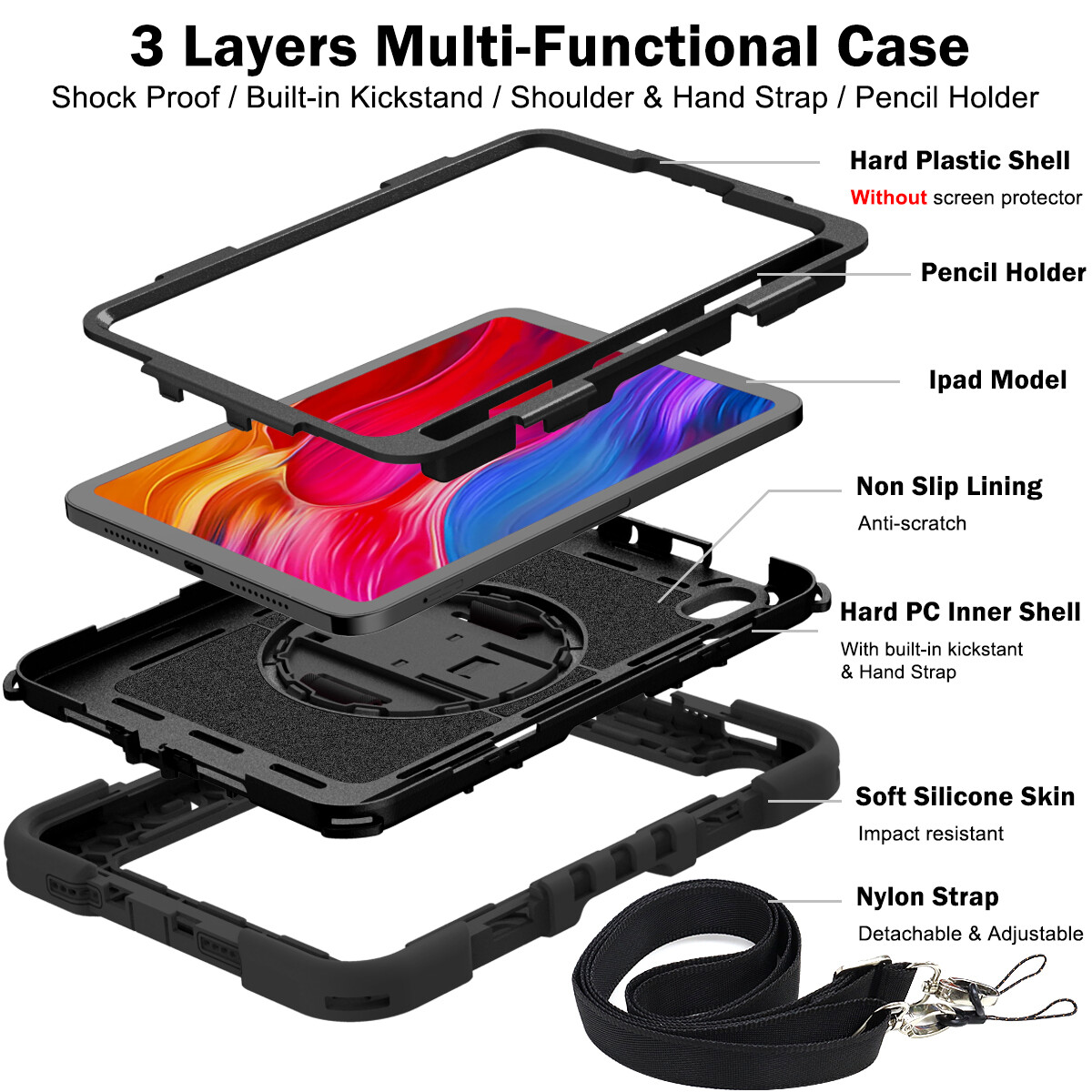 For iPad 9th 8th 7th 6th 5th Generation Heavy Duty Stand Shockproof Case Cover