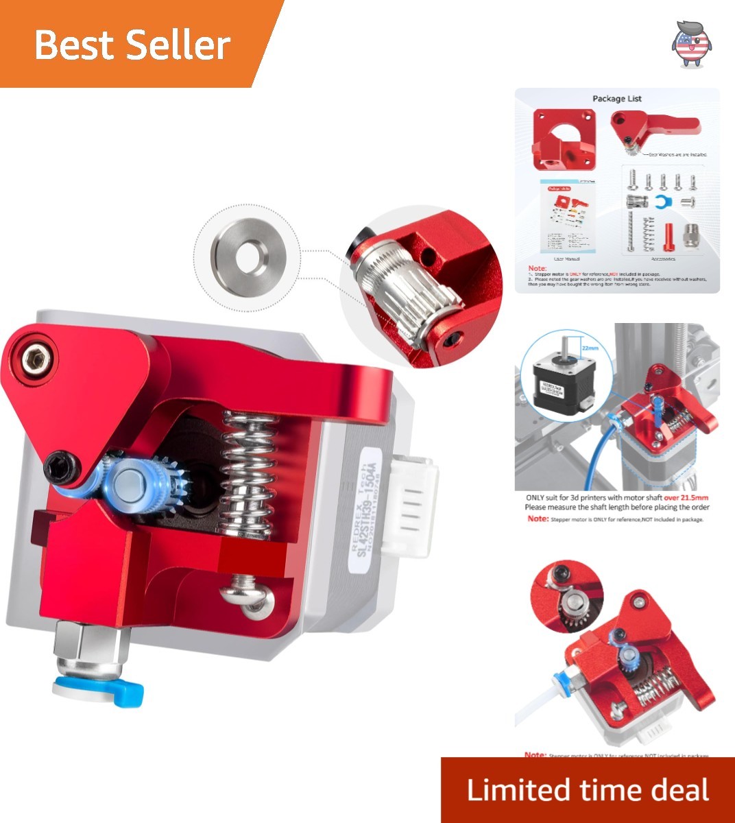 All-Metal Dual Gear Extruder with Adjustable Tension – Compatible with Creality