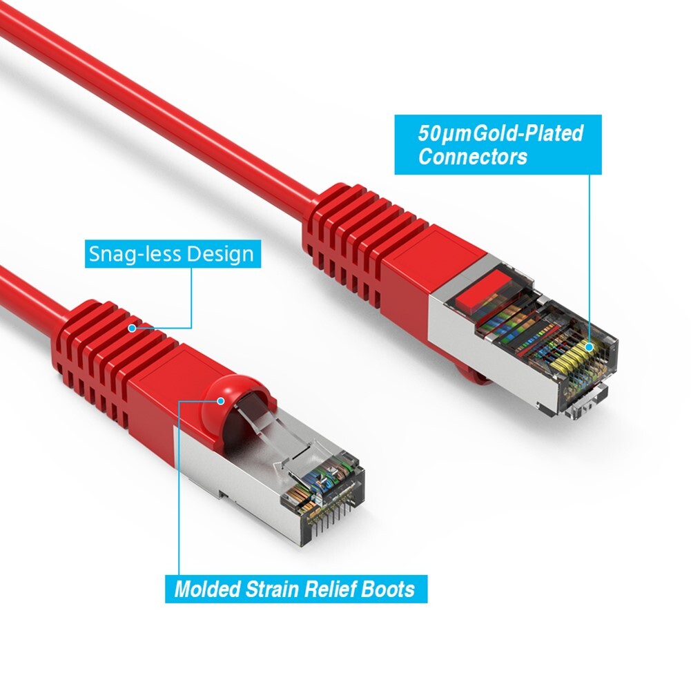 3FT Cat5E RJ45 Ethernet LAN Network FTP Shielded Patch Cable Copper 26AWG Red