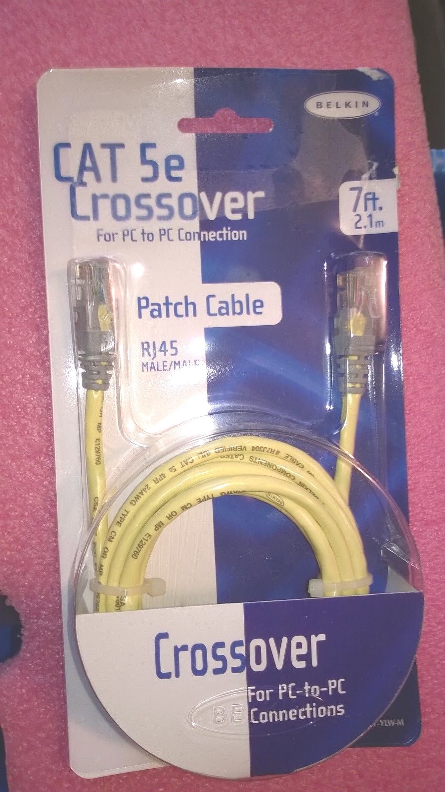 Belkin CAT5e Crossover Patch Cable RJ45 Connectors 7 ft. Yellow NOS