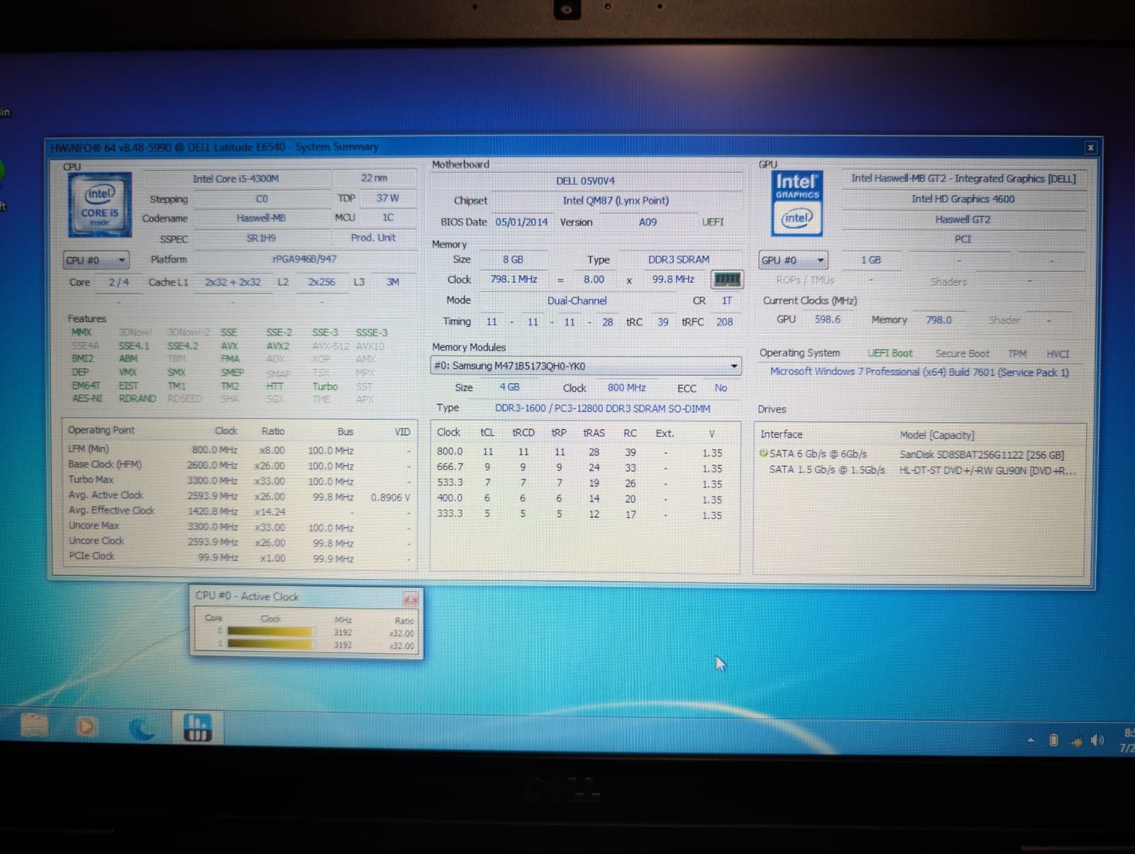 15″ Dell Latitude E6540 | i5 4th Gen 8GB RAM 256GB SSD | HD Windows 7 Pro | DVD