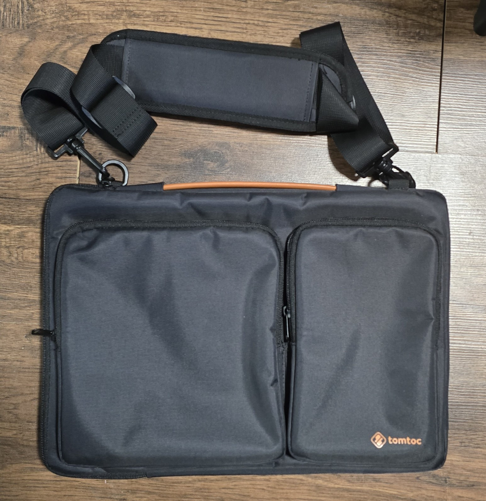 tomtoc 13in Laptop Shoulder Messenger Bag Water-Resistant Black/Orange