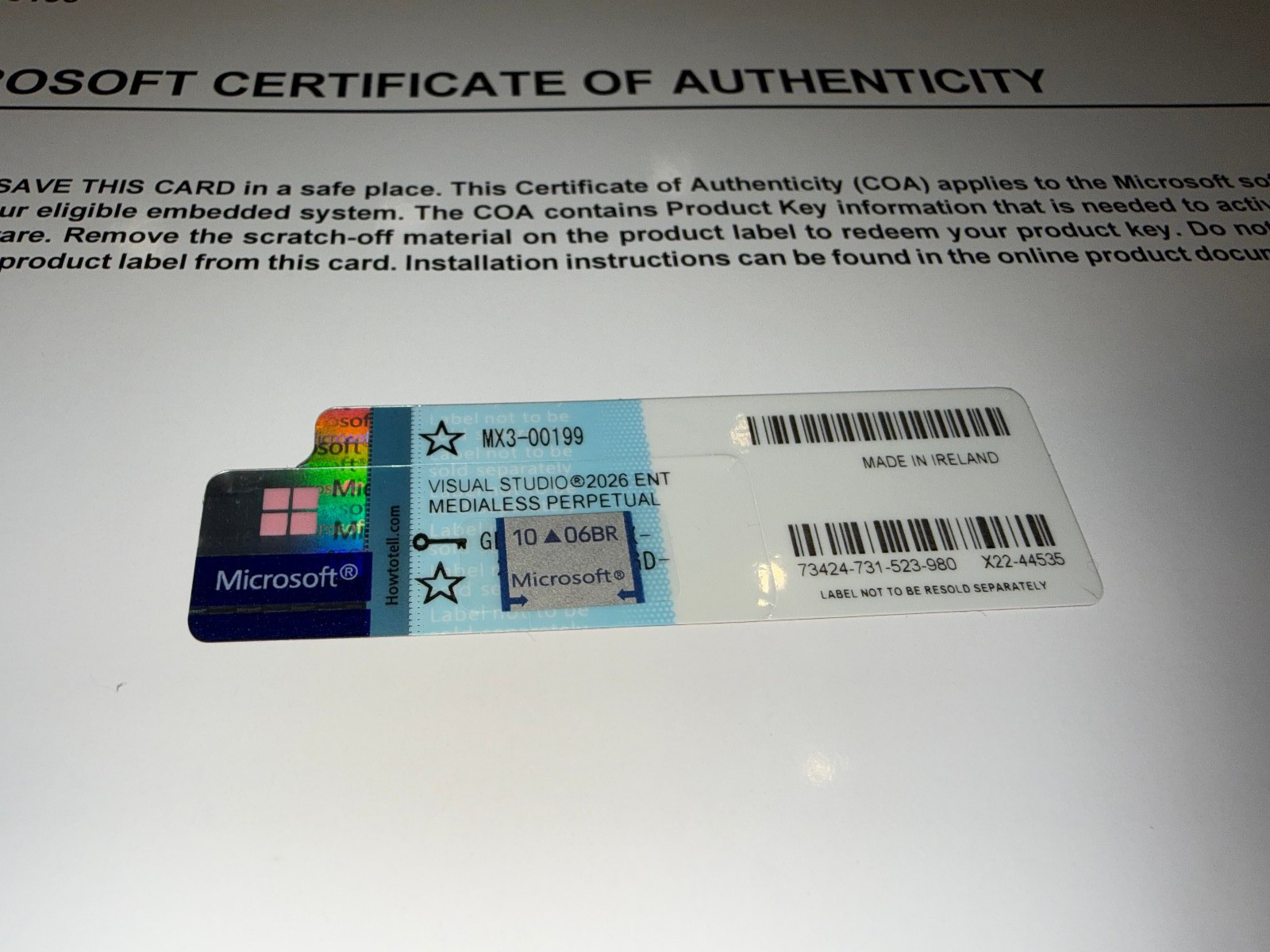 Visual Studio 2026 Enterprise Perpetual Authentic License MX3-00199 CoA Physical