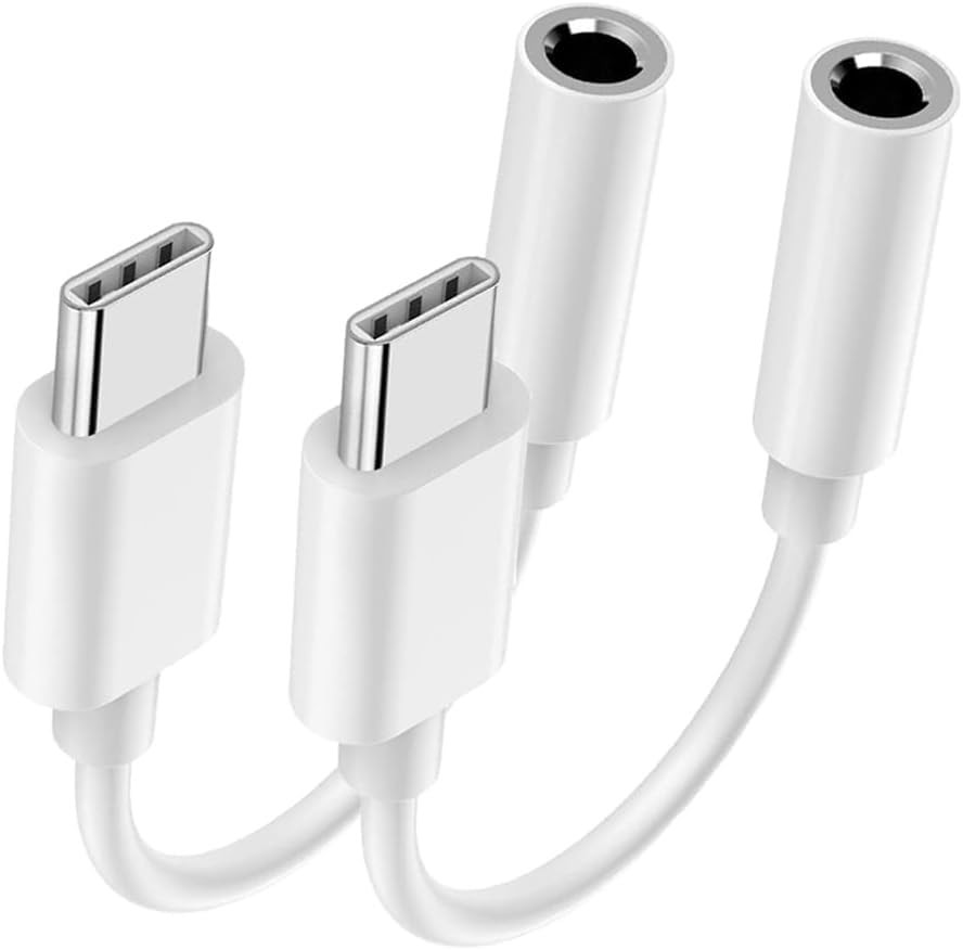 2 Pack USB C to 3.5mm Headphone Jack Adapter for iPhone 16/16 Pro/Pro WHITE