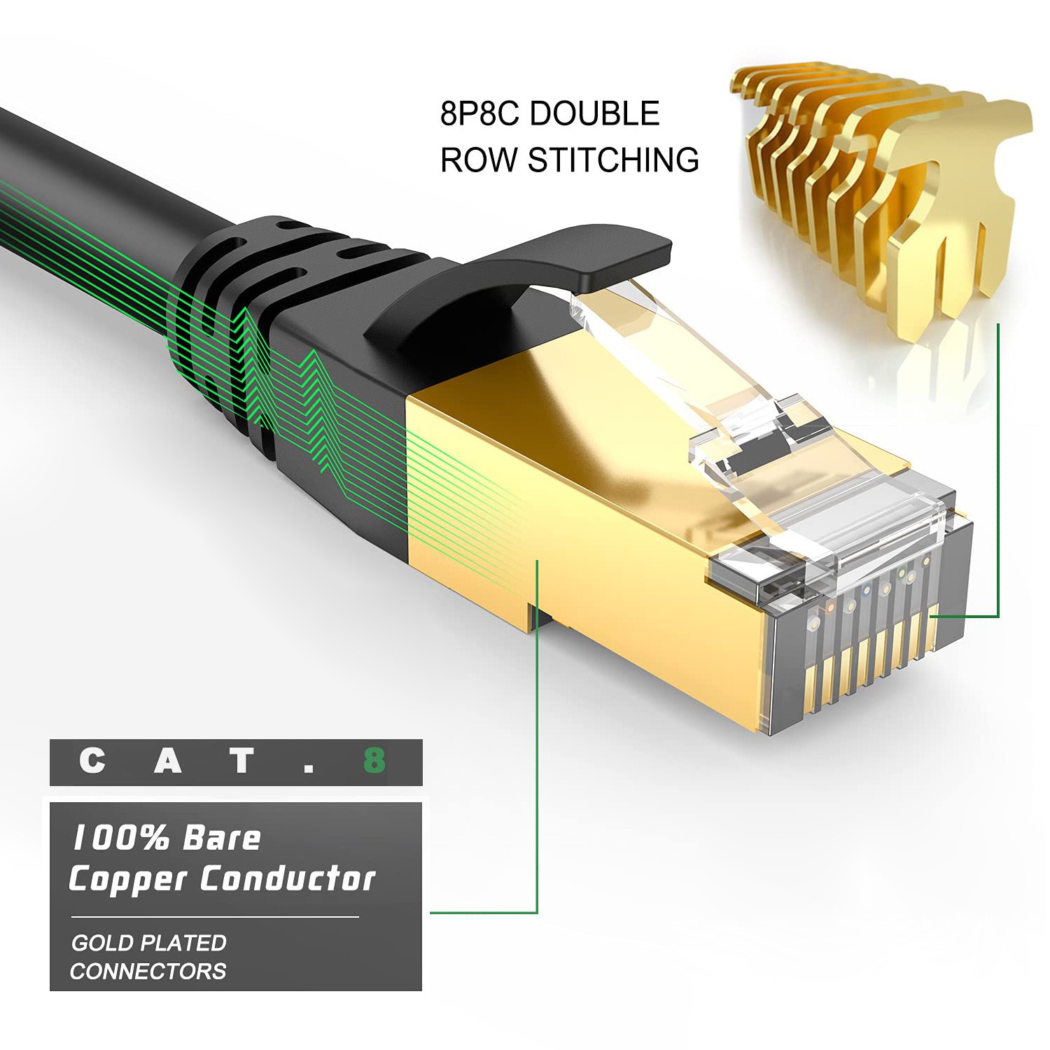 Cat 8 Ethernet Cable 40Gbps High Speed, 3ft short