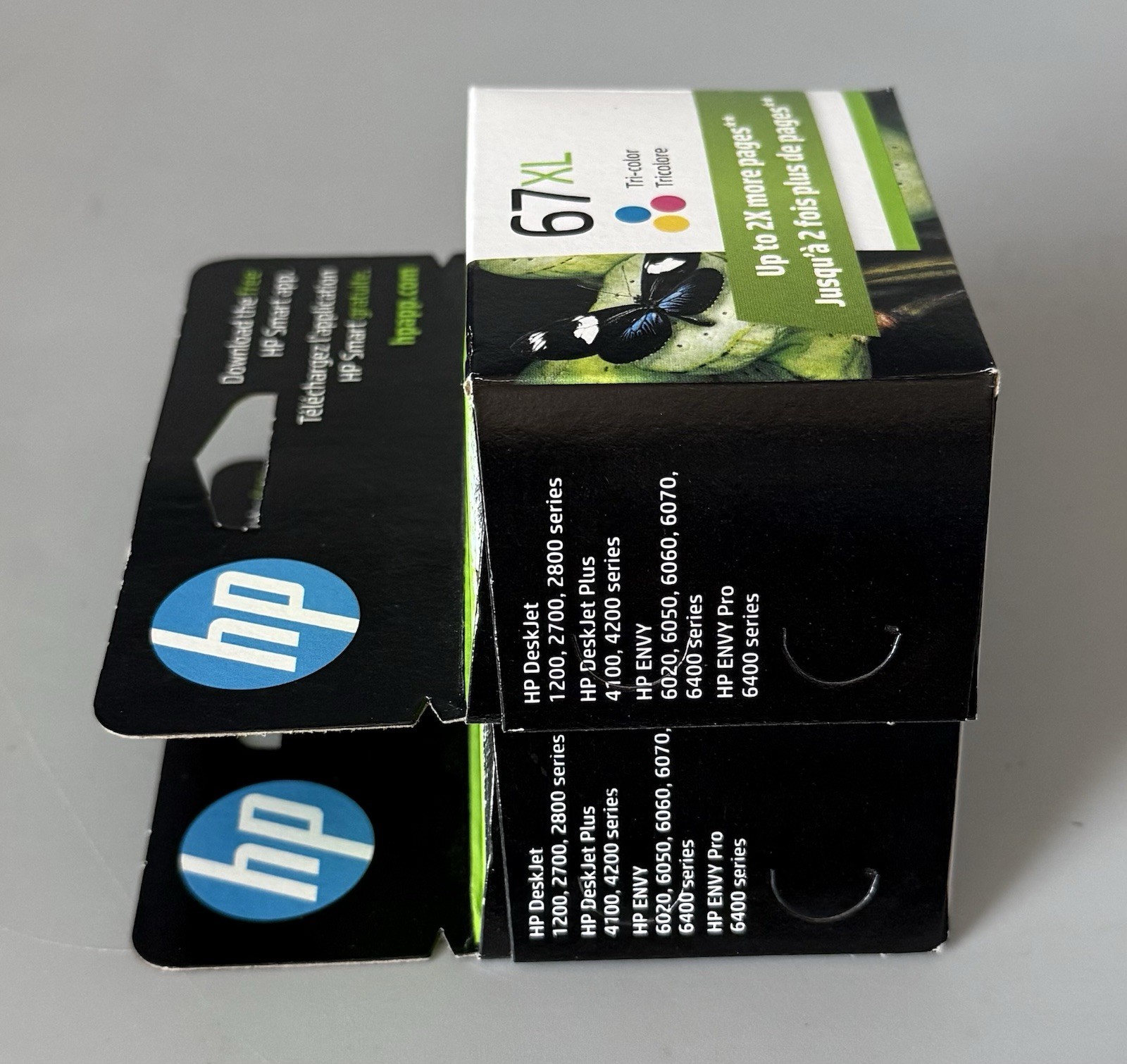 Lot of 2 Genuine HP 67XL Ink Cartridges — Black & Tri-Color — 2026 Expiration