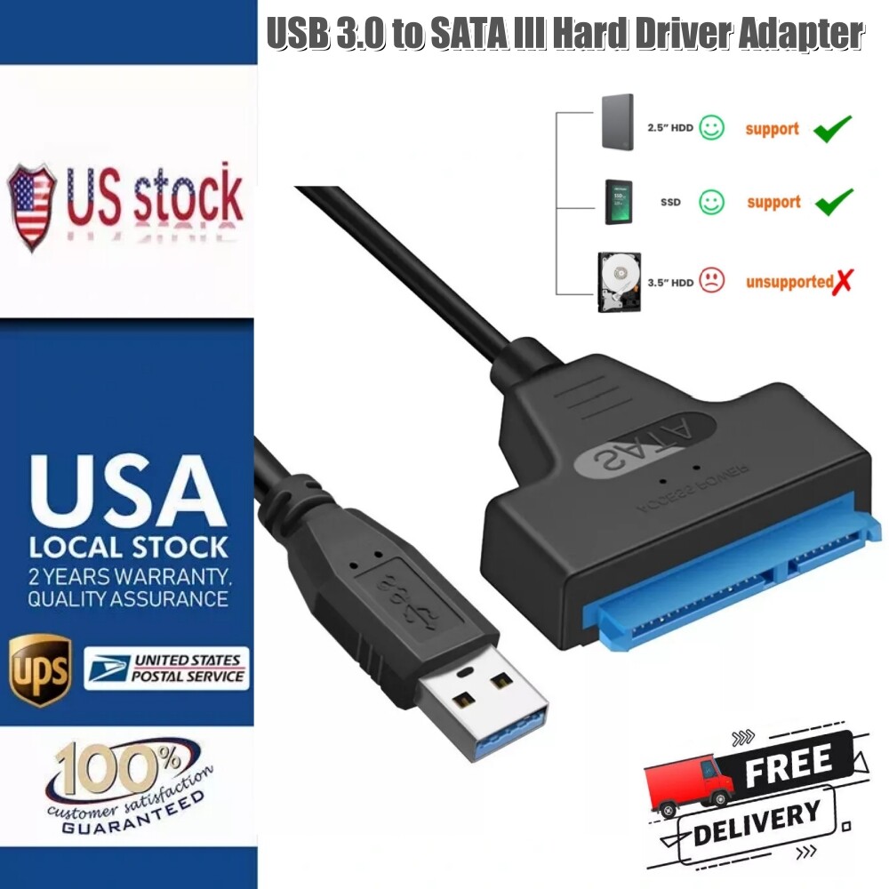 SATA to USB 3.0 Cable USB to SATA III Hard Drive Adapter 2.5” SSD &HDD Transfer