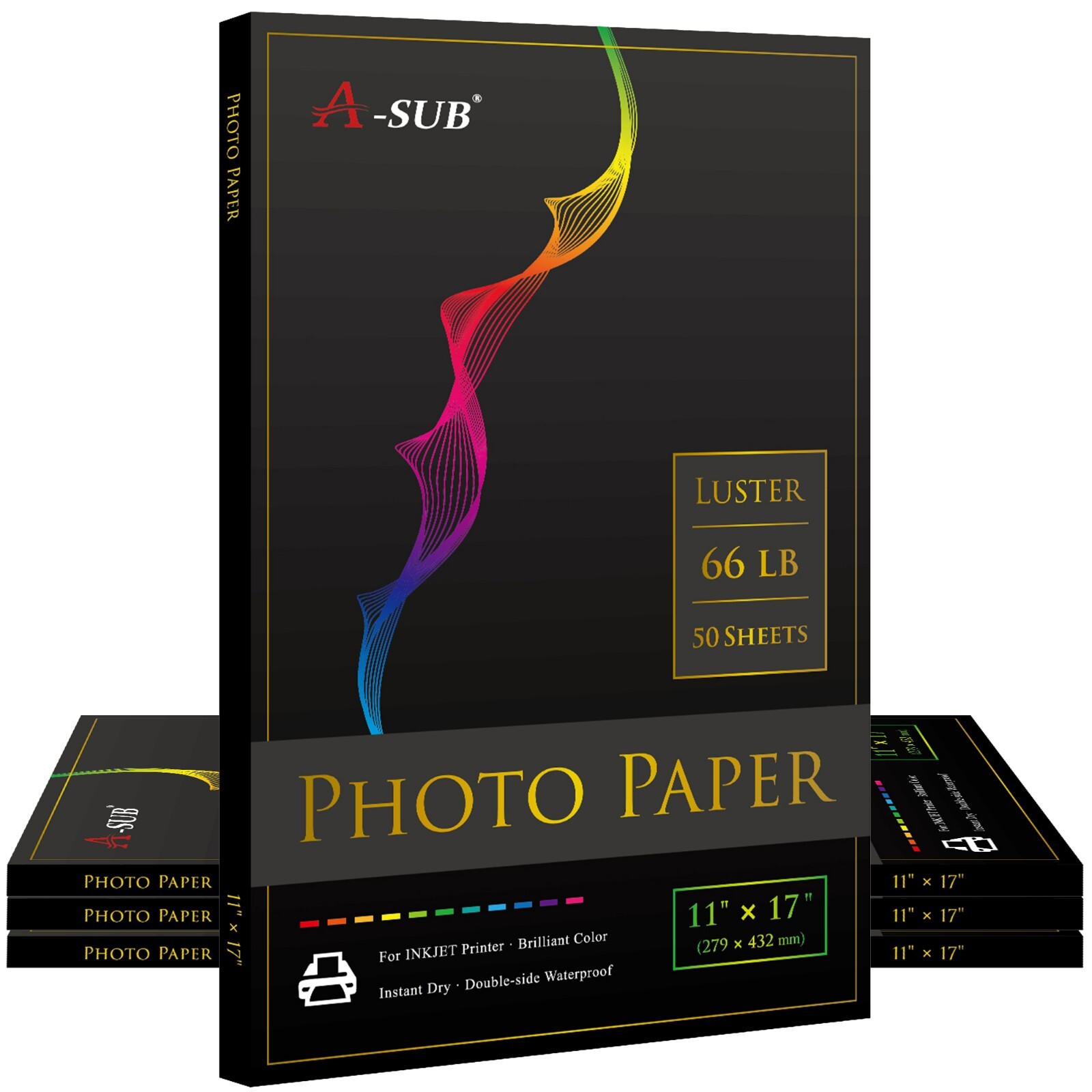 A-SUB Premium Luster Photo Paper 11X17 200 Sheets 66lb for Inkjet Printers Bulk