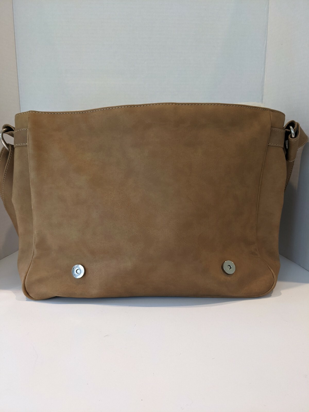 LAZIS Faux Suede Messenger /Computer Bag Sherpa Trim – Tan/Brown Unisex