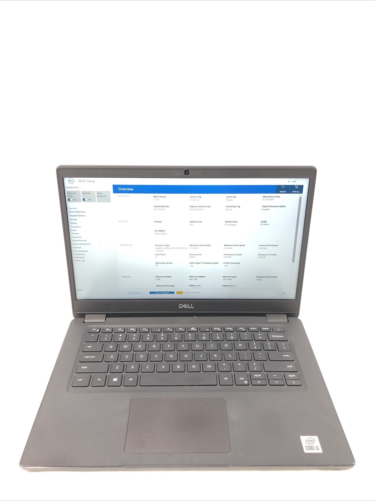 Dell Latitude 3410, Intel Core i5-10210U @2.10Ghz, 8GB RAM, NO SSD/OS, *READ*
