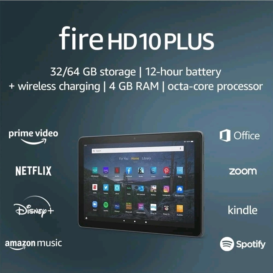 🔥 Amazon Fire HD PLUS 64GB Tablet Wi-Fi 10 Inch + Alexa 2021 11th Gen – SLATE