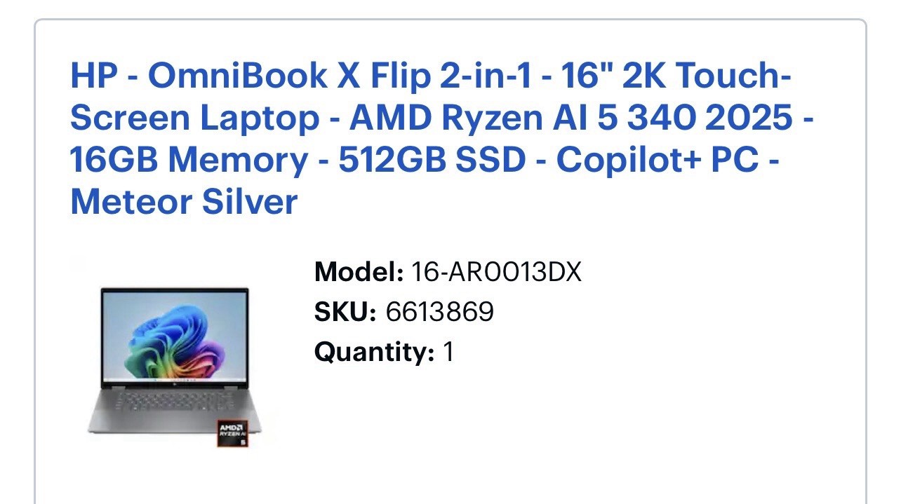HP OmniBook X Flip 16-AR0013DX 16in Touch Ryzen AI 5 340 16GB 512GB