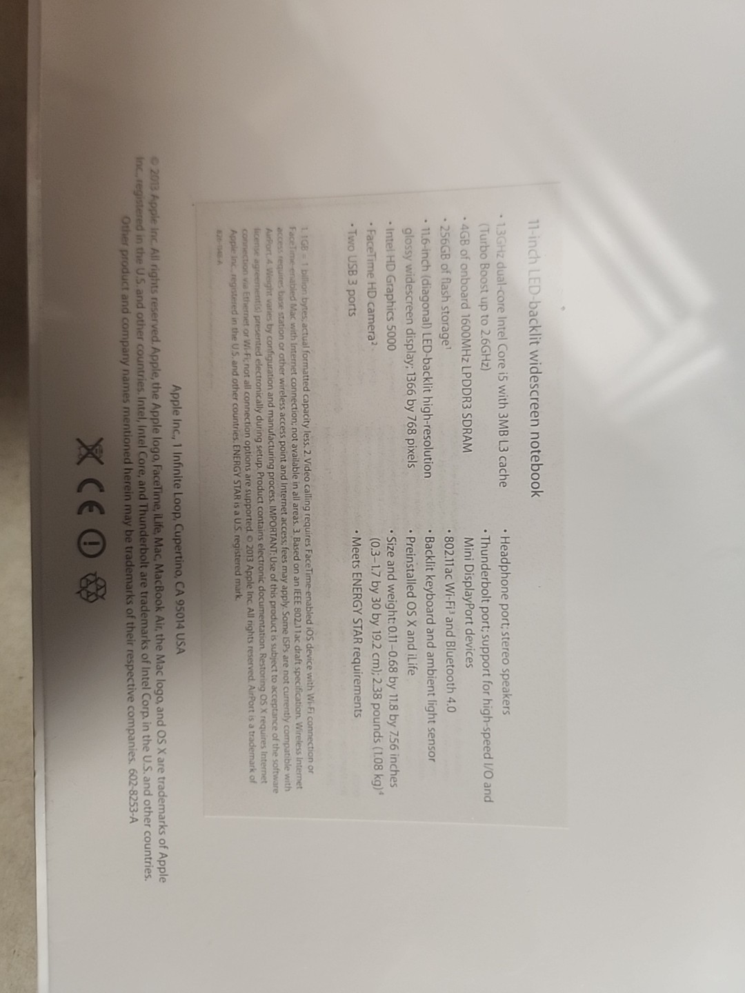 Apple MacBook Air 11.6″ (256GB SSD, Intel Core i5 4th Gen., 1.30 GHz, 4GB) A1465