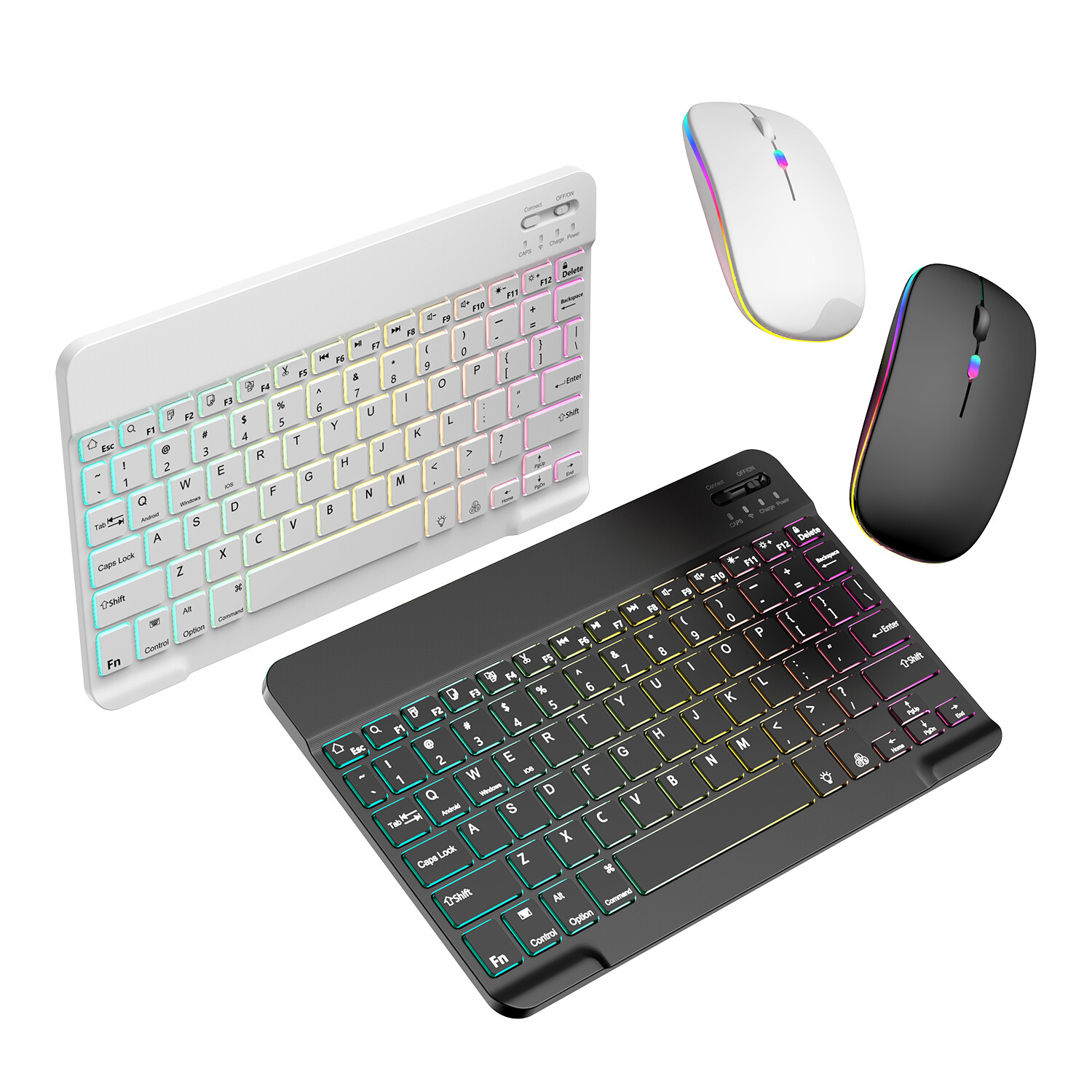 RGB Wireless Keyboard & Mouse Combo-Ergo Multi-Device Set For iPad PC Laptop