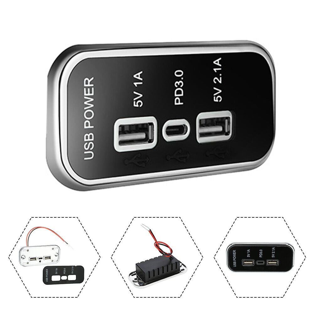 12V/24V PD Type C Car Charger Adapter Socket Panel Mount Fast Charging Dual USB