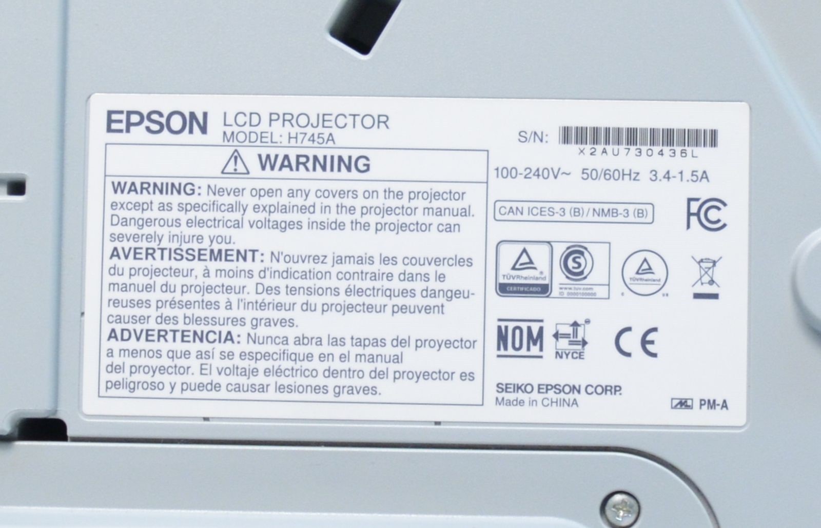 Epson PowerLite 675W H745A 3200 Lumens Ultra Short Throw Projector 1500 Lamp Hrs