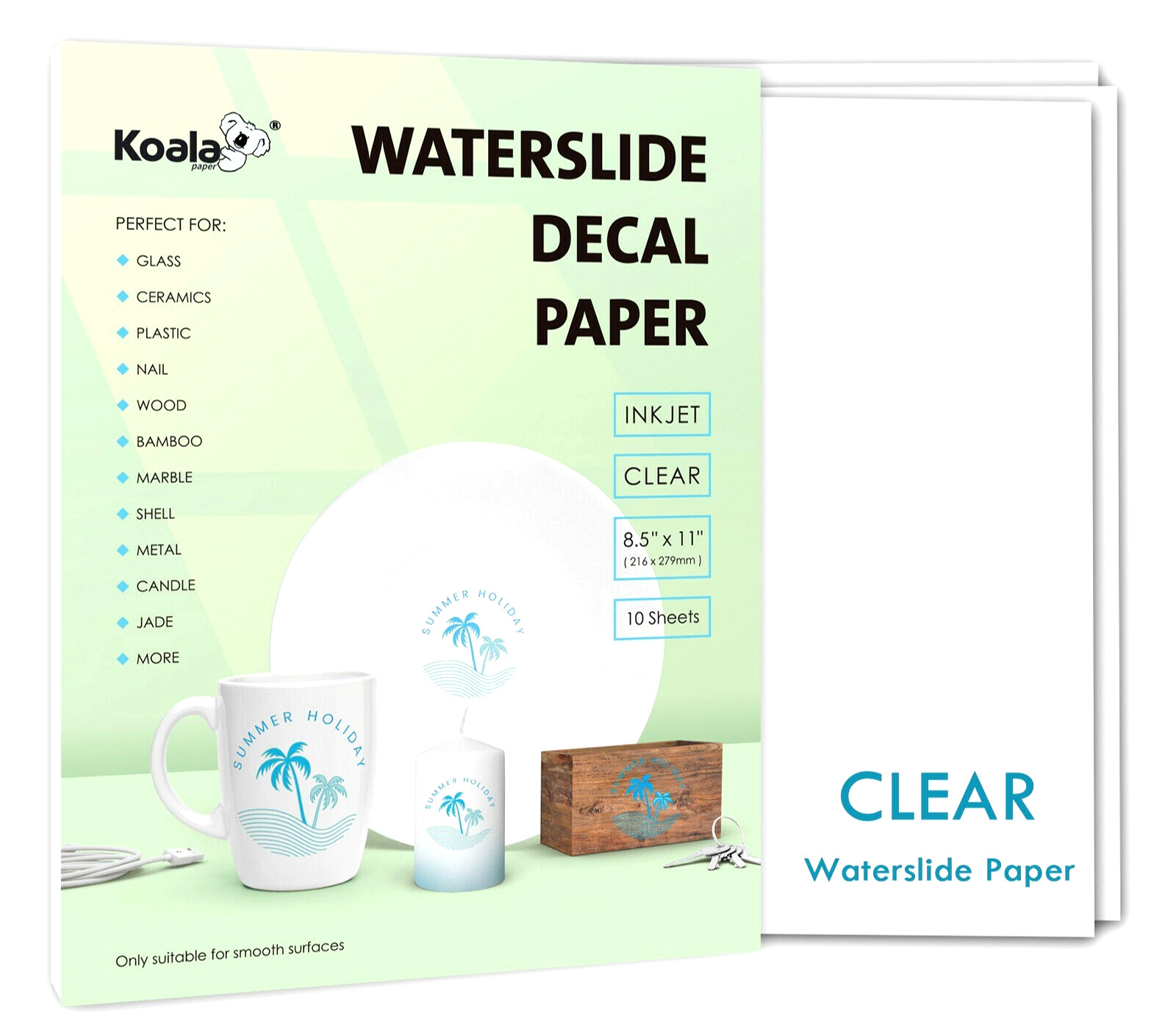 Koala Inkjet Clear Waterslide Decal Paper 8.5×11 60 Sheets Water Slide Transfer
