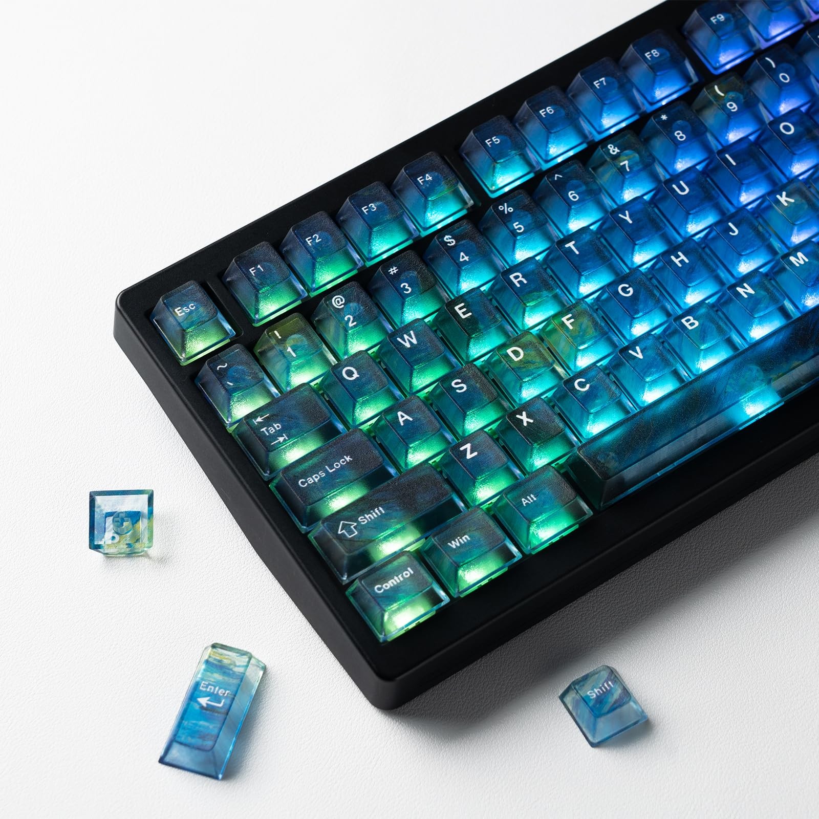115 PCS Blue Transparent Keycaps Cherry Profile Fits 60/65/75/80/100 Percent