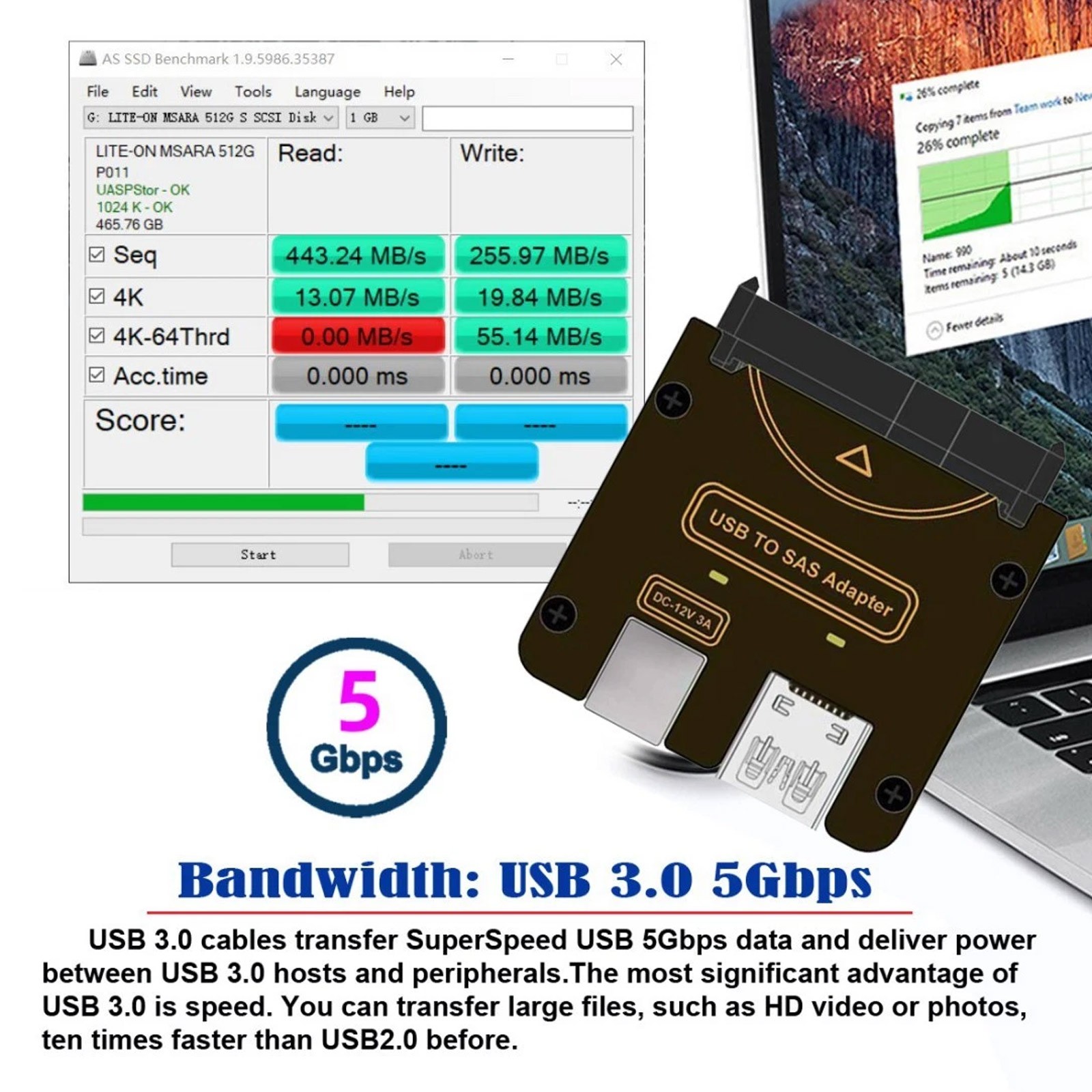 USB 3.0 to SAS Adapter for SFF-8482 SAS Hard Disks to USB 3.0 Converter Adapter