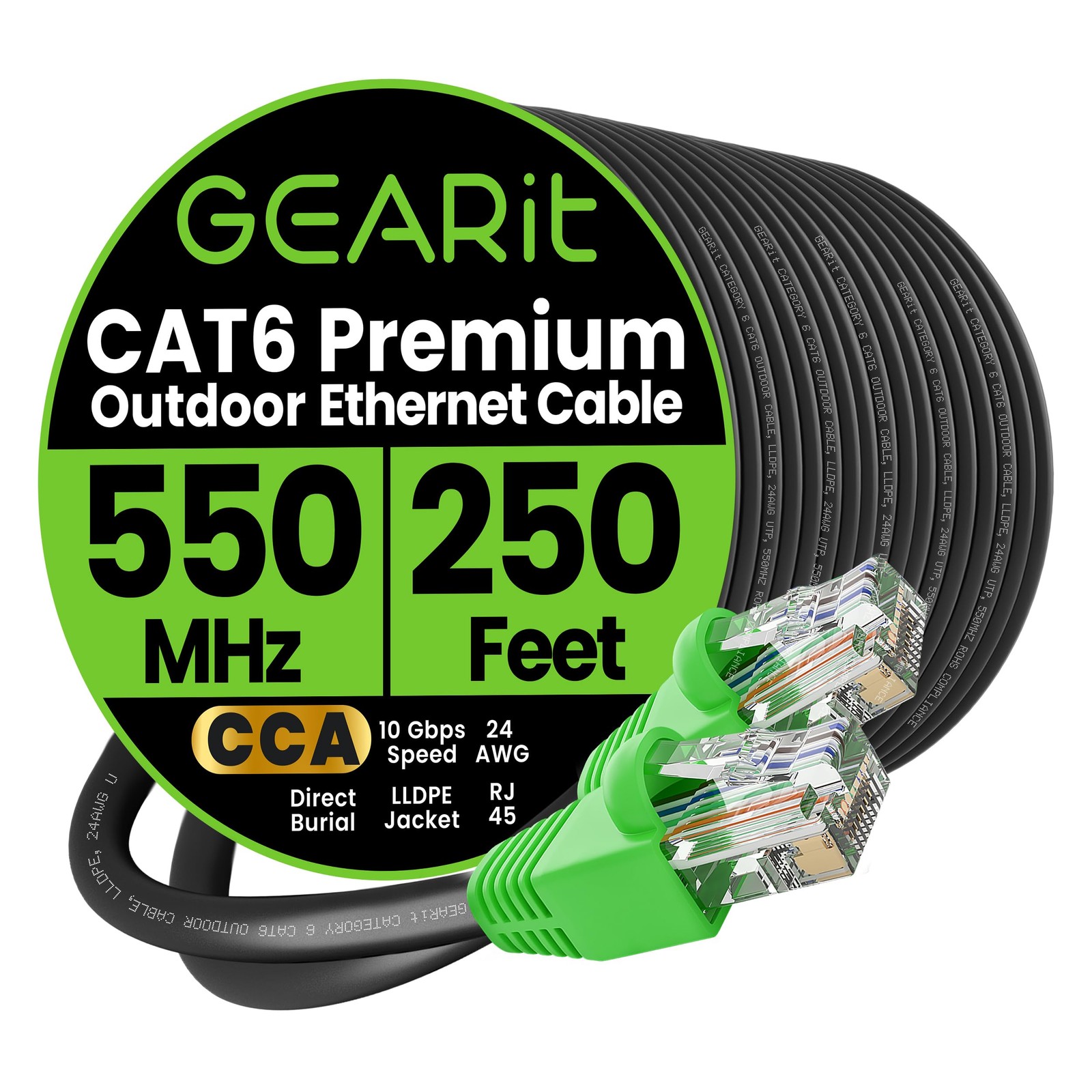 GEARit RJ45 Cat-6 Ethernet Patch Cable, 10Gpbs Transfer Speed, Gold-Plated Black