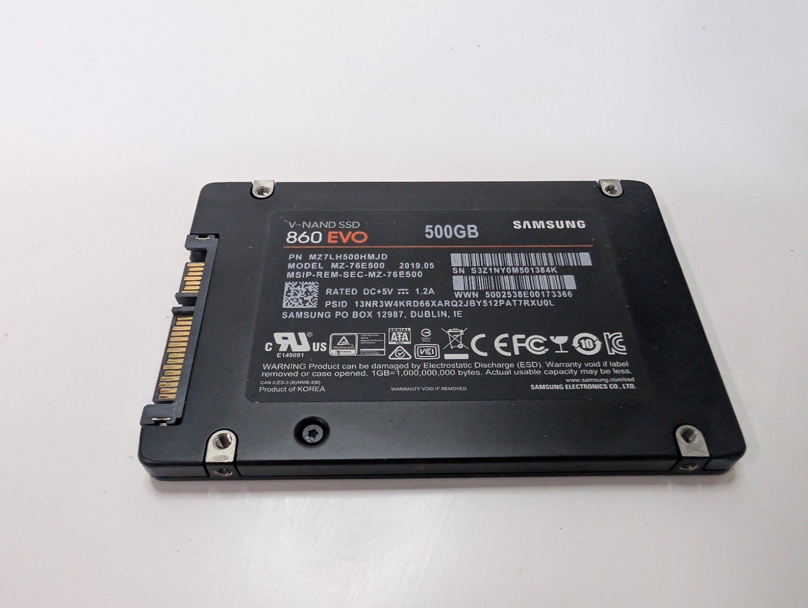 Samsung 860 EVO 500GB 2.5″ SATA SSD Solid State Drive MZ-76E500 100% HEALTH