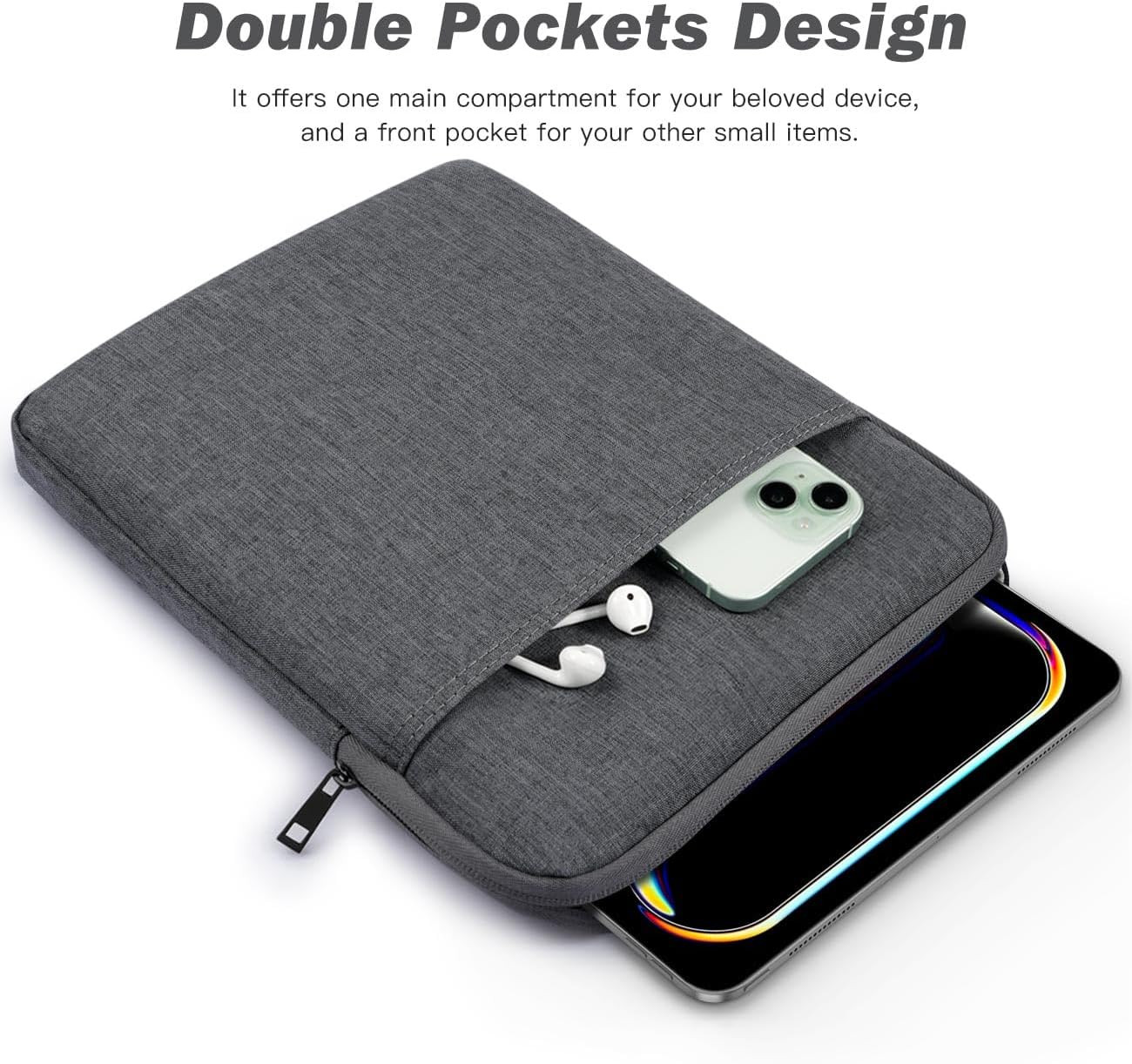 Tablet Sleeve Case 8-9in 9-11in 13in Zipper Pouch Protective Bag Front Pocket