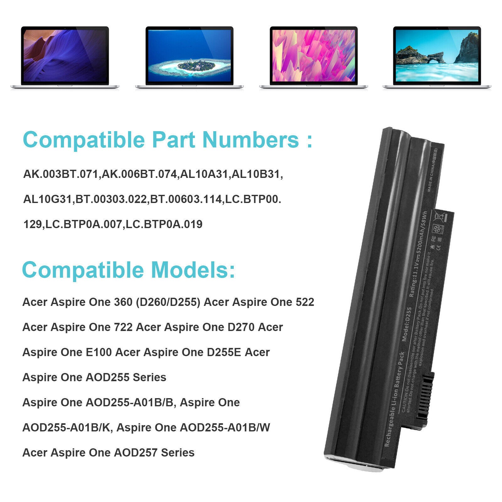 Laptop Battery for ACER Aspire one 522 722 D255 D257 D260 D270 AL10A31 AL10B31